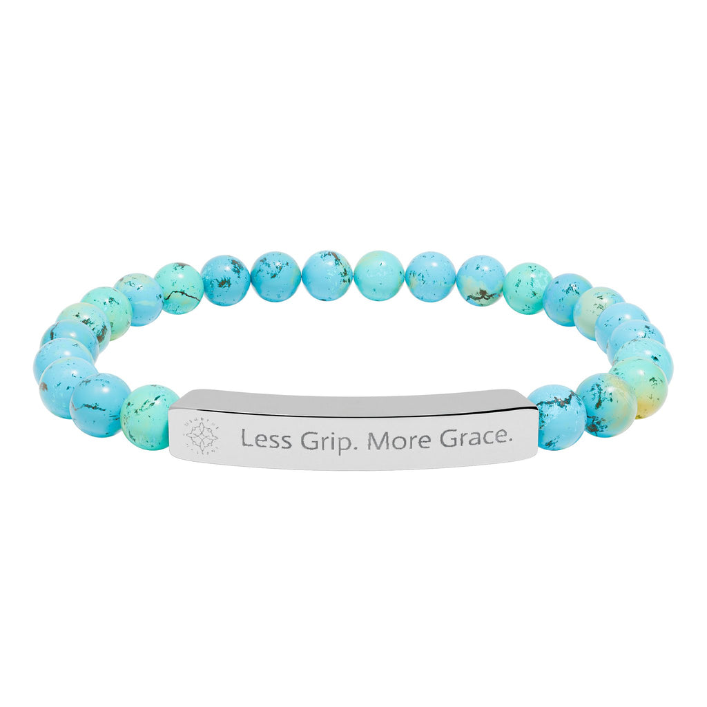 Engraved 'Less Grip. More Grace.' Natural Stone Beaded Bracelet - Mindfulness Jewelry