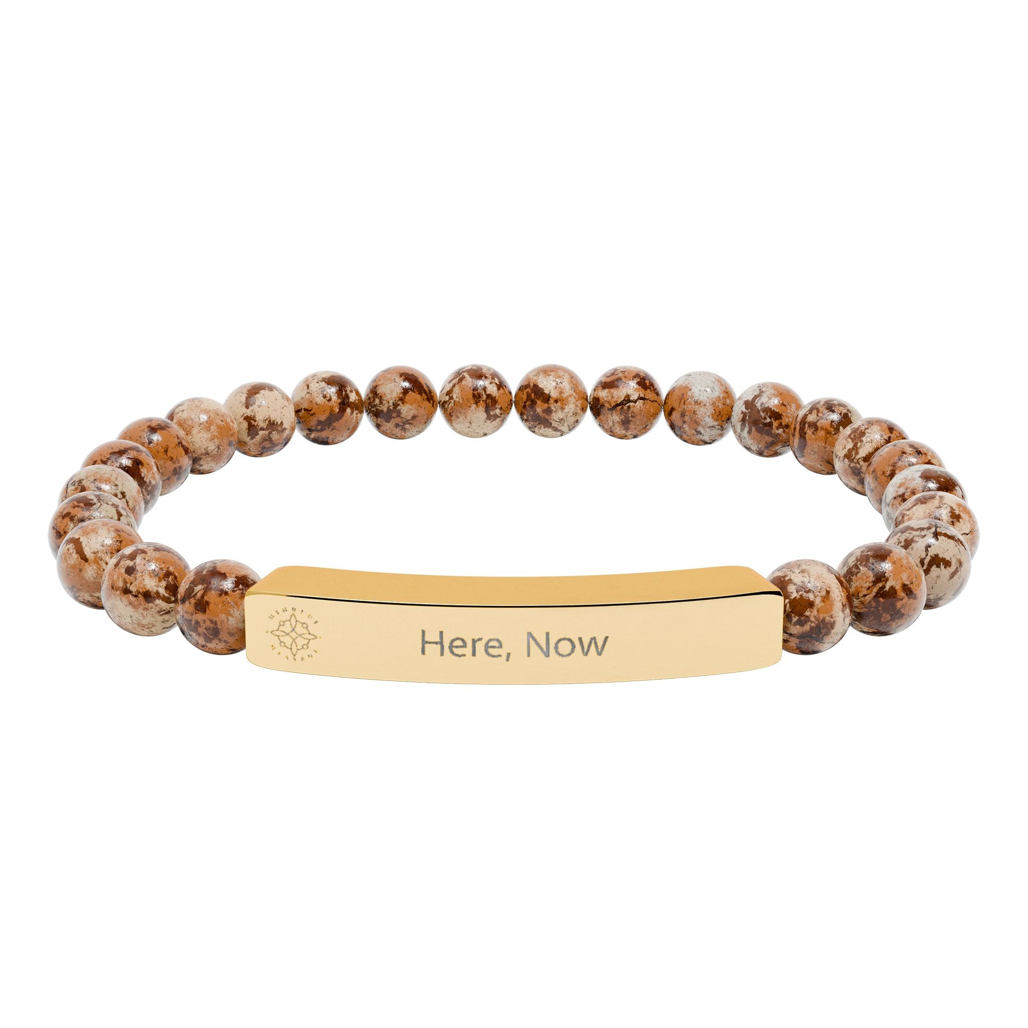 Engraved 'Here, Now' Natural Stone Beaded Bracelet - Mindfulness Jewelry