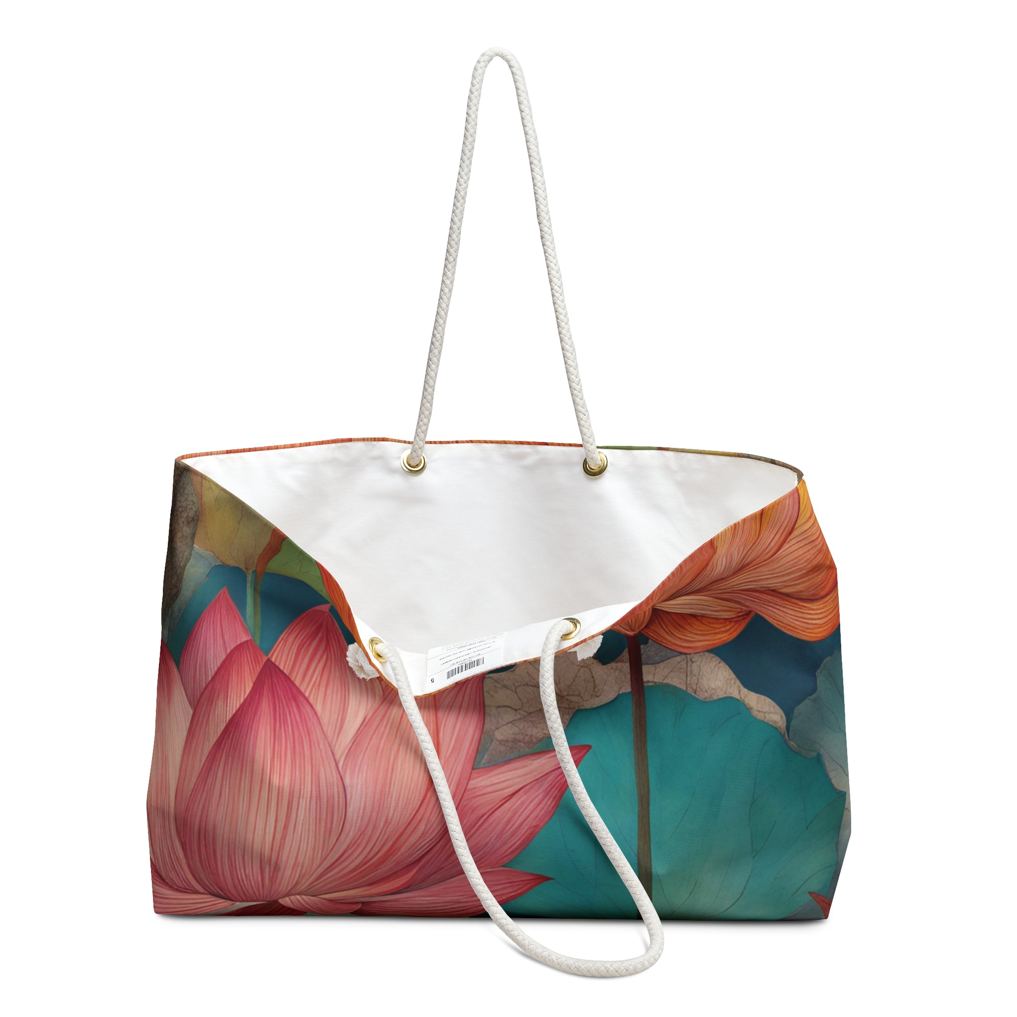 Pink Lotus Floral Weekender Bag | Botanical Tote, Beach Bag