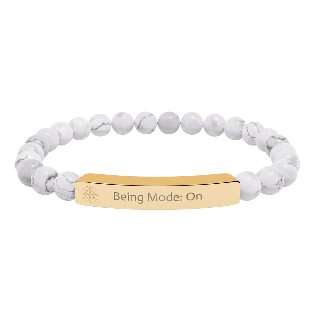Engraved 'Being Mode: On' Natural Stone Beaded Bracelet - Mindfulness Jewelry