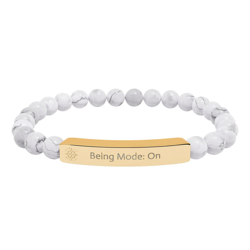 Engraved Natural Stone Bead Bracelet — Mindful Reminder "Being Mode: On" Stretch Bracelet