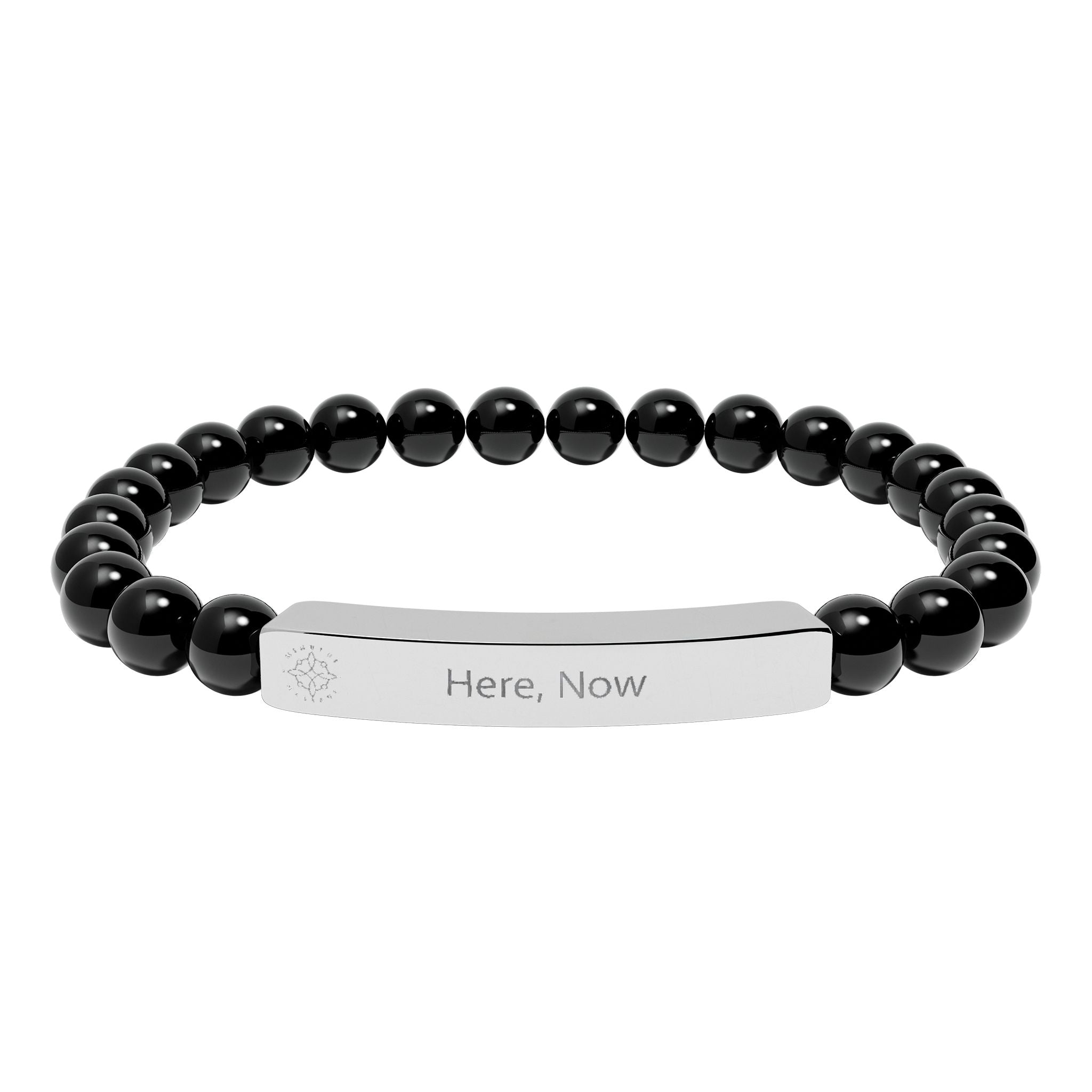 Engraved 'Here, Now' Natural Stone Beaded Bracelet - Mindfulness Jewelry