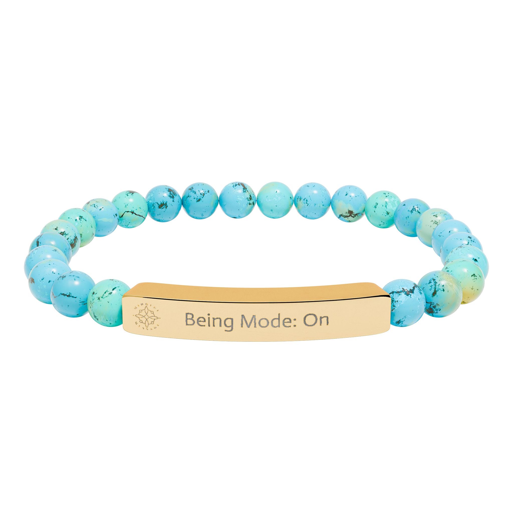 Engraved Natural Stone Bead Bracelet — Mindful Reminder "Being Mode: On" Stretch Bracelet