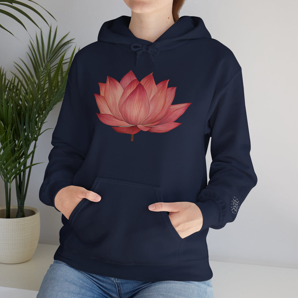 Pink Lotus Flower Cotton Hoodie | Floral Meditation Yoga Sweatshirt