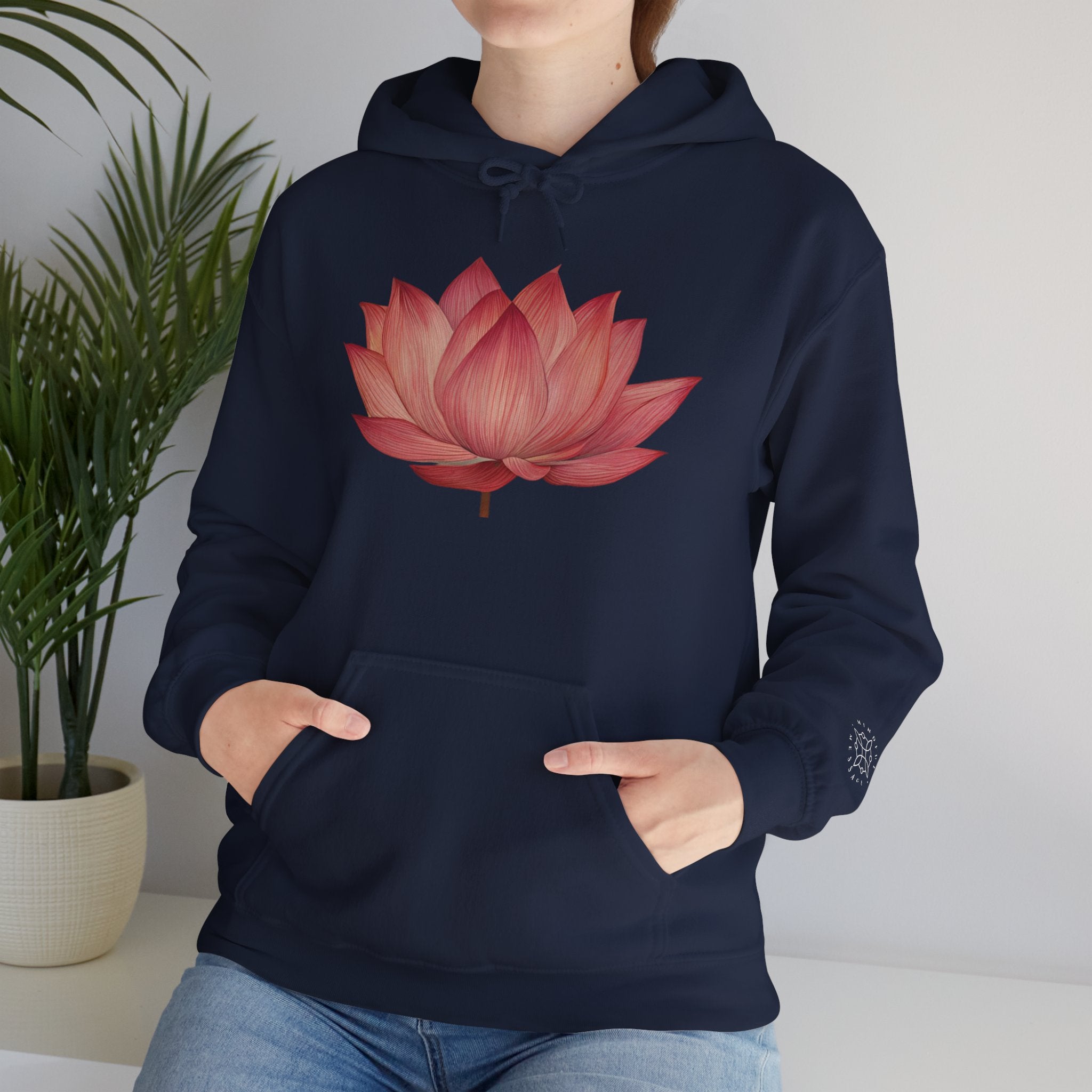 Pink Lotus Flower Cotton Hoodie | Floral Meditation Yoga Sweatshirt