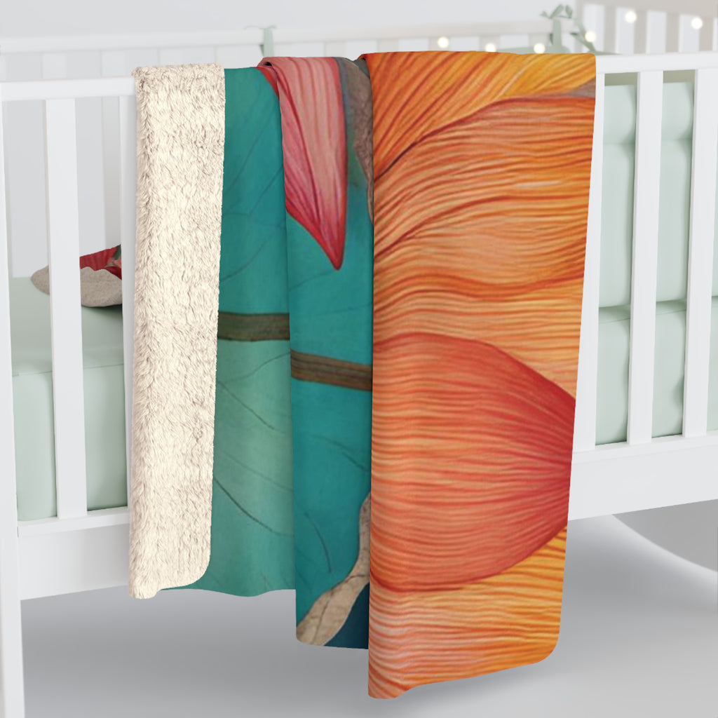 Lotus Flower Sherpa Fleece Blanket, Cozy Gift for Home, Floral Design Throw, Warm Blanket for Couch, Lightweight Blanket Design