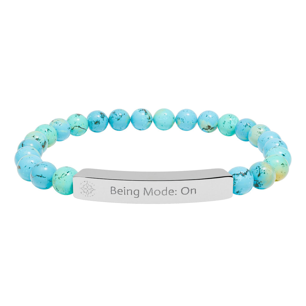 Engraved Natural Stone Bead Bracelet — Mindful Reminder "Being Mode: On" Stretch Bracelet