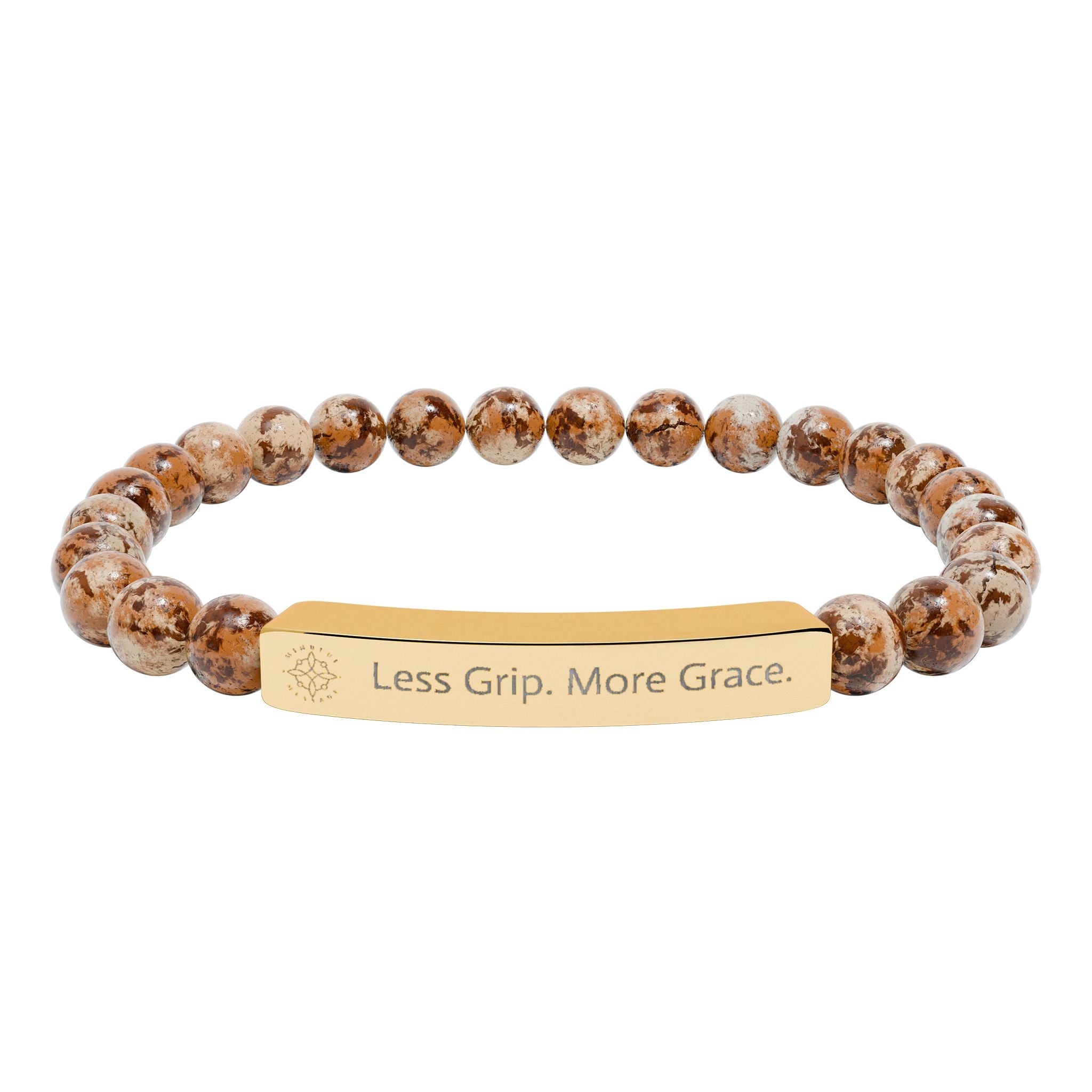 Engraved 'Less Grip. More Grace.' Natural Stone Beaded Bracelet - Mindfulness Jewelry