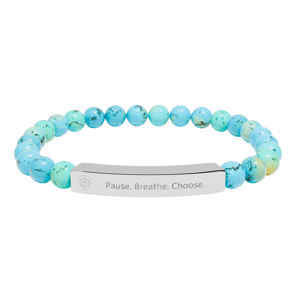 Engraved 'Pause. Breathe. Choose.' Natural Stone Beaded Bracelet - Mindfulness Jewelry