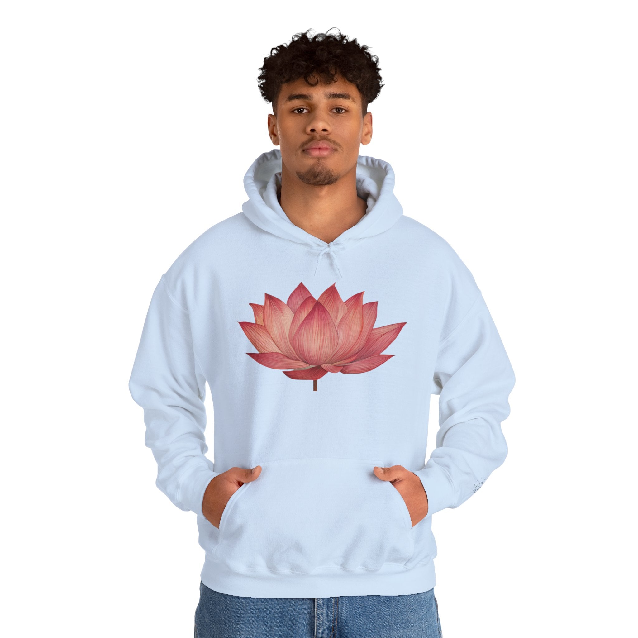 Pink Lotus Flower Cotton Hoodie | Floral Meditation Yoga Sweatshirt