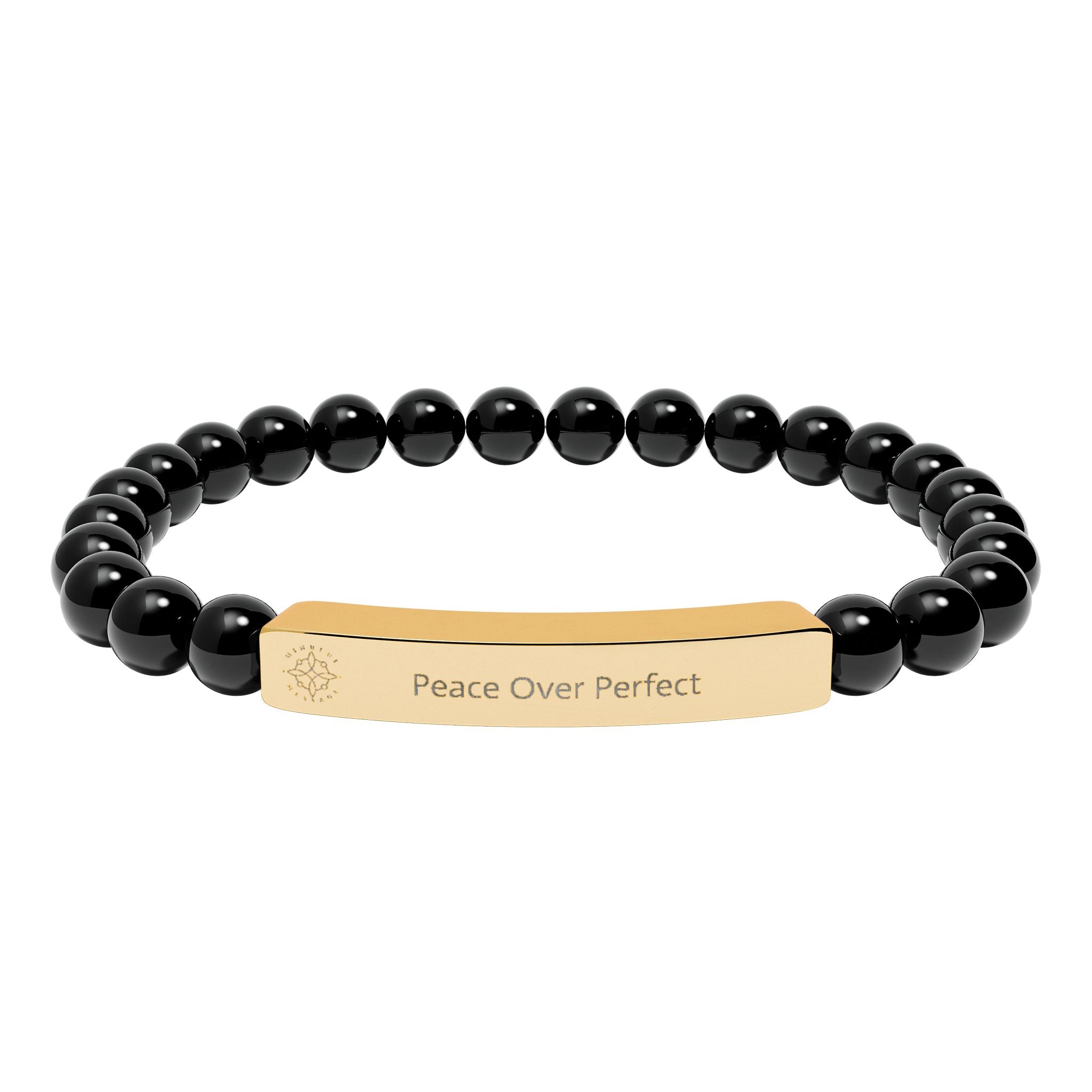 Engraved 'Peace Over Perfect' Natural Stone Beaded Bracelet - Mindfulness Jewelry