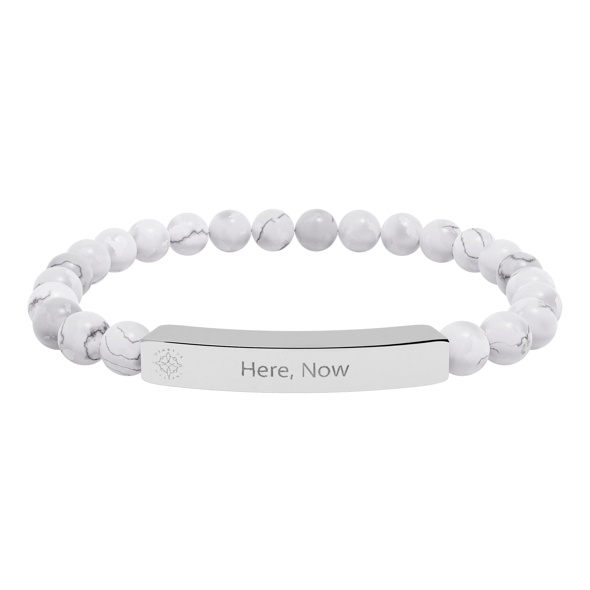 Engraved 'Here, Now' Natural Stone Beaded Bracelet - Mindfulness Jewelry