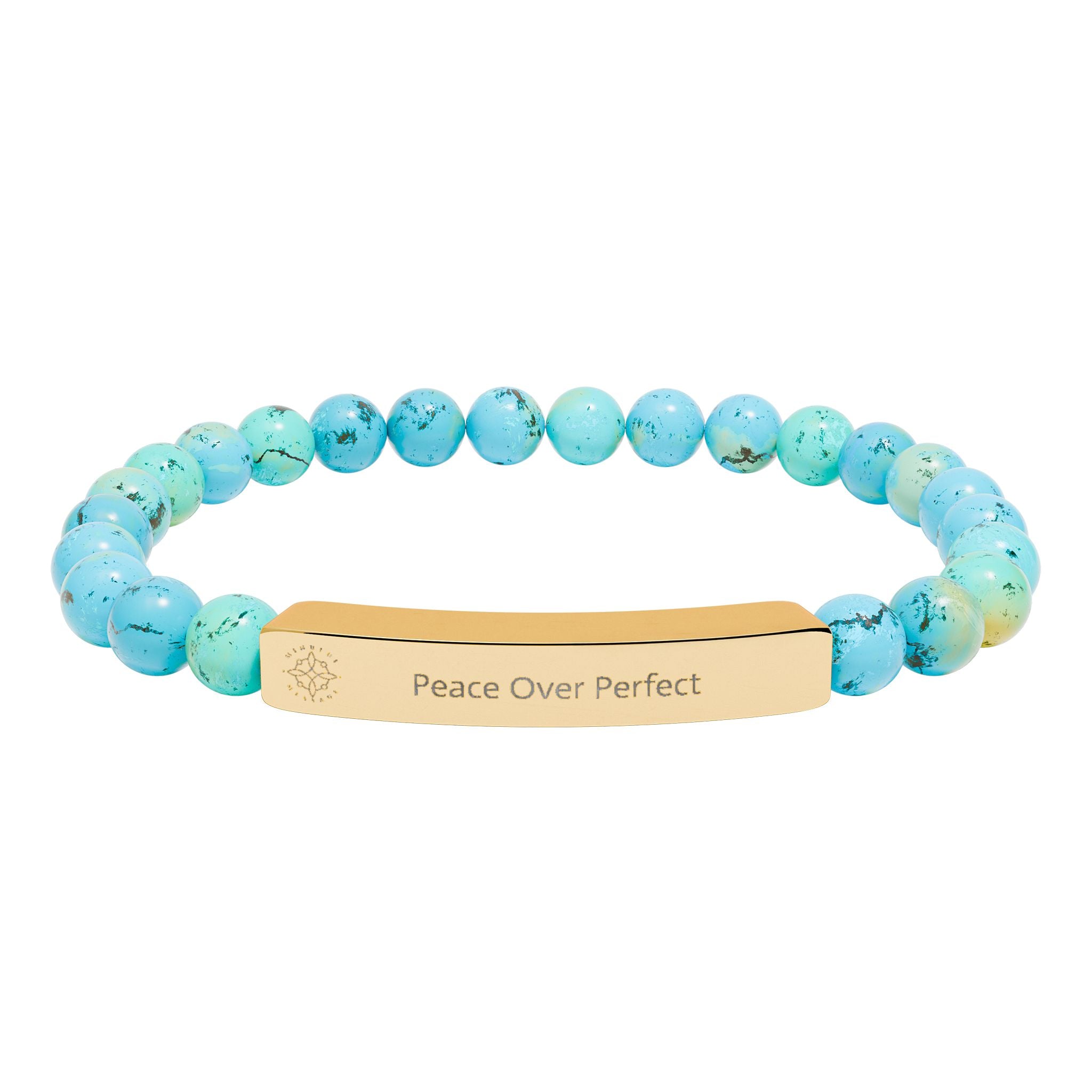 Engraved 'Peace Over Perfect' Natural Stone Beaded Bracelet - Mindfulness Jewelry