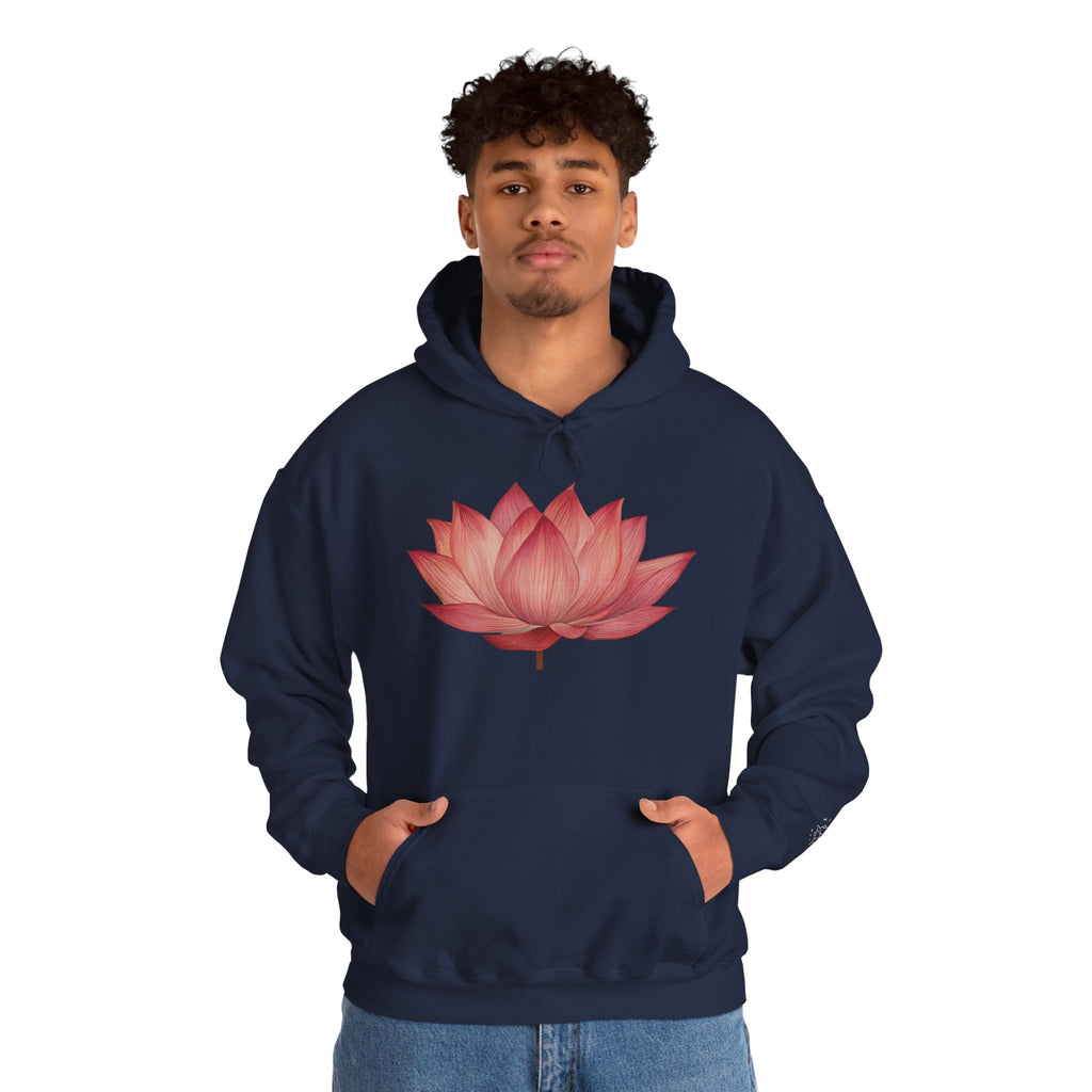 Pink Lotus Flower Cotton Hoodie | Floral Meditation Yoga Sweatshirt