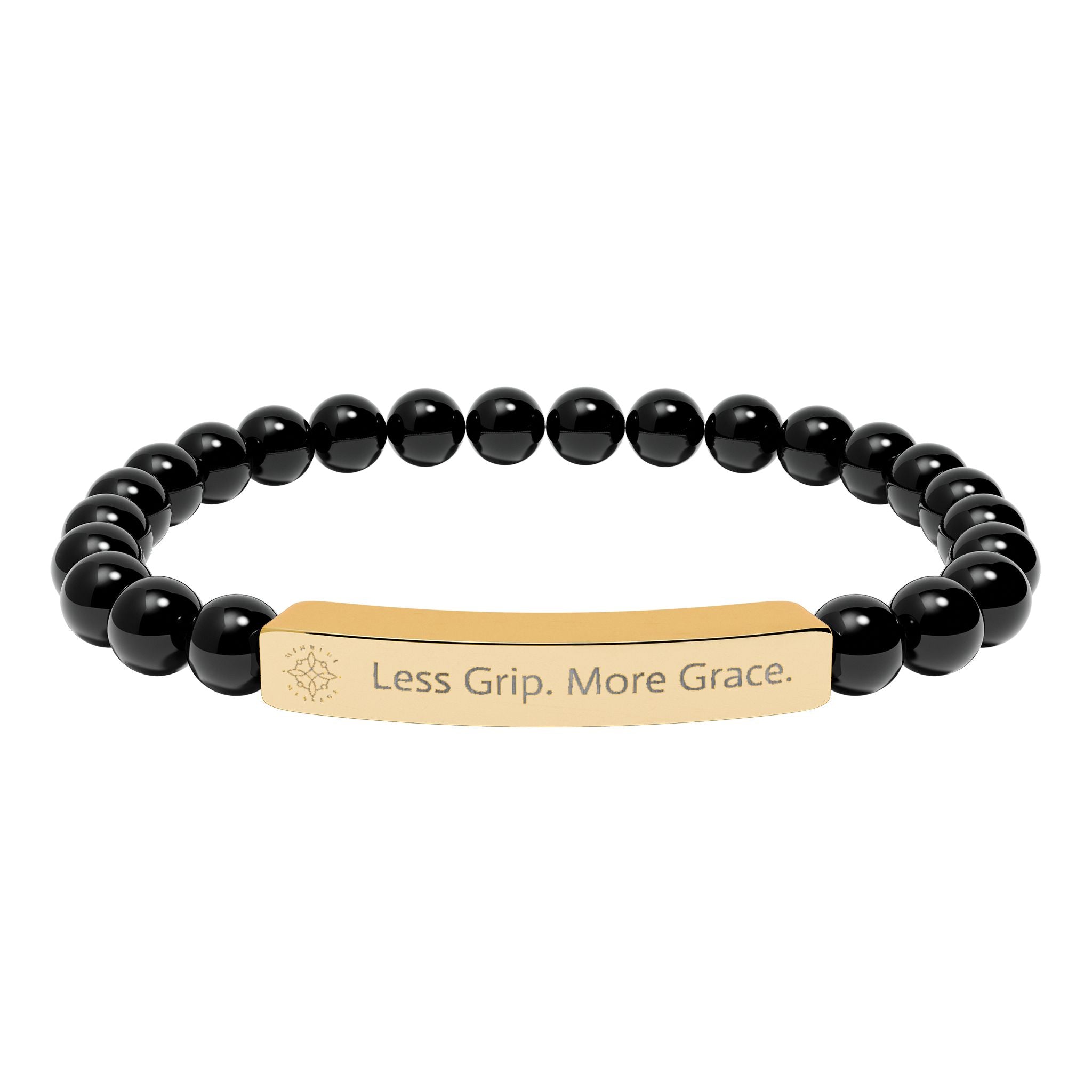 Engraved 'Less Grip. More Grace.' Natural Stone Beaded Bracelet - Mindfulness Jewelry