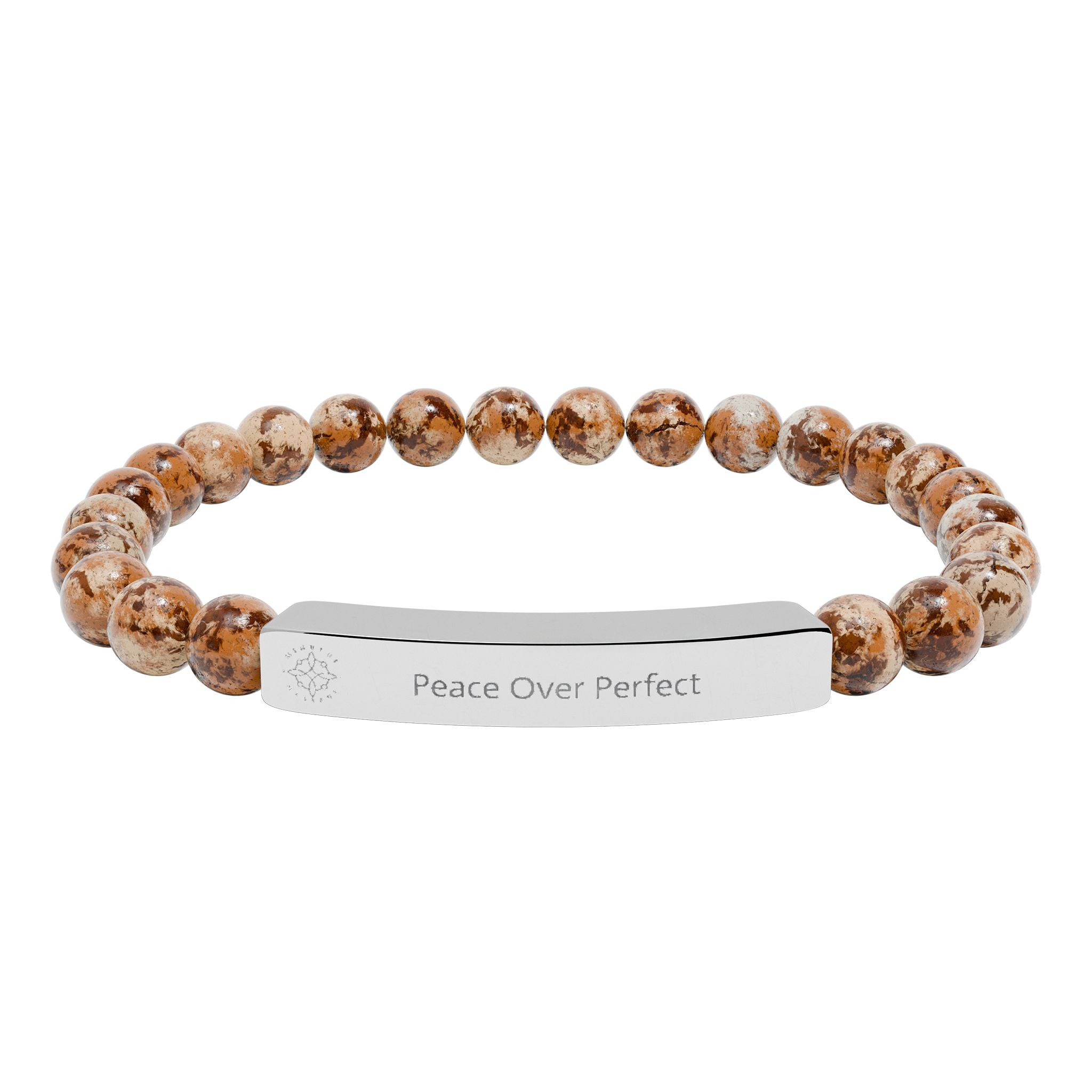 Engraved 'Peace Over Perfect' Natural Stone Beaded Bracelet - Mindfulness Jewelry