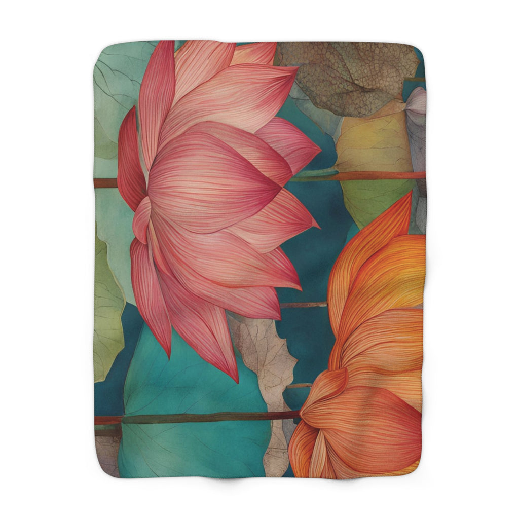 Floral Sherpa Fleece Blanket, Cozy Gift for Home, Flower Design Throw, Warm Blanket for Couch, Lightweight Blanket Design