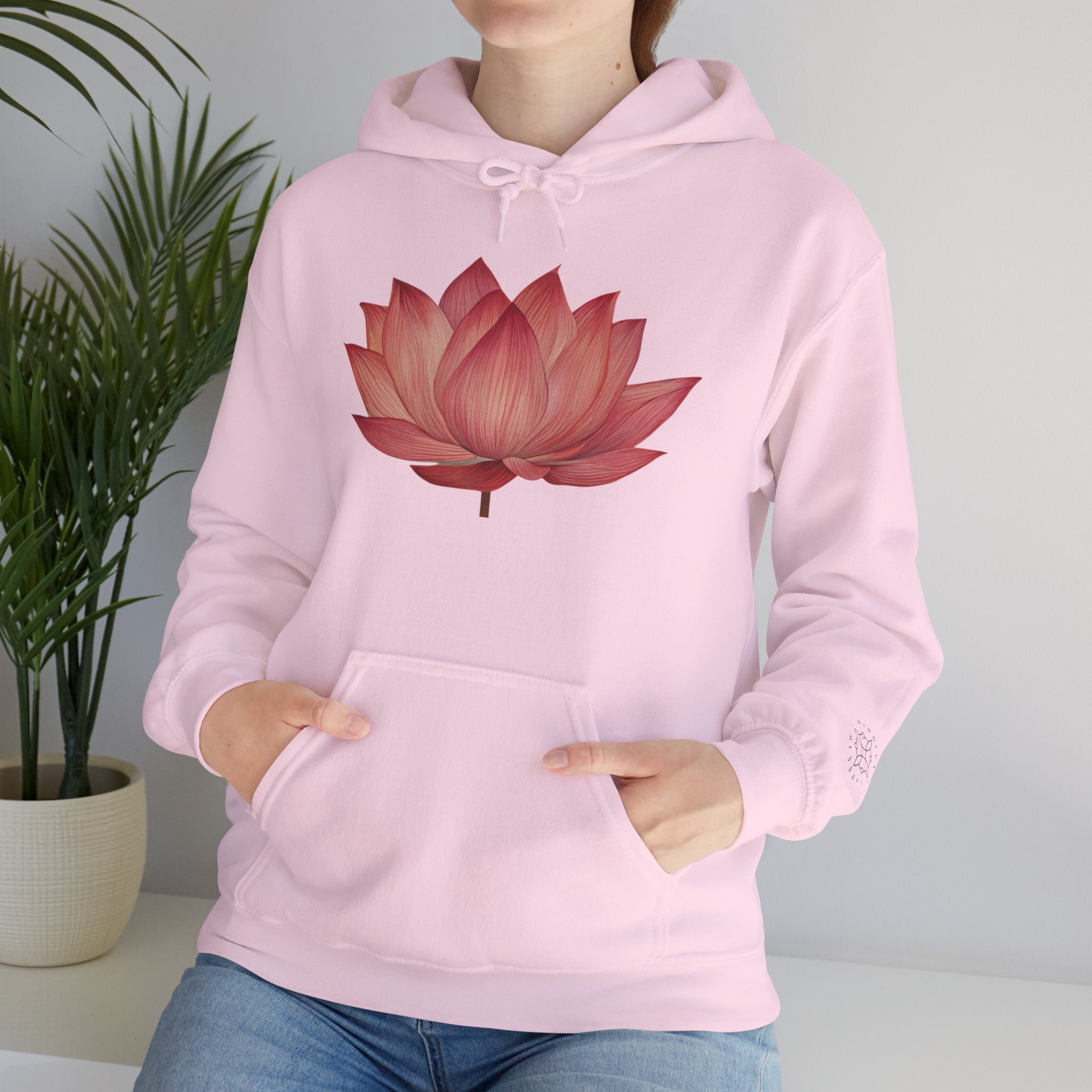 Pink Lotus Flower Cotton Hoodie | Floral Meditation Yoga Sweatshirt