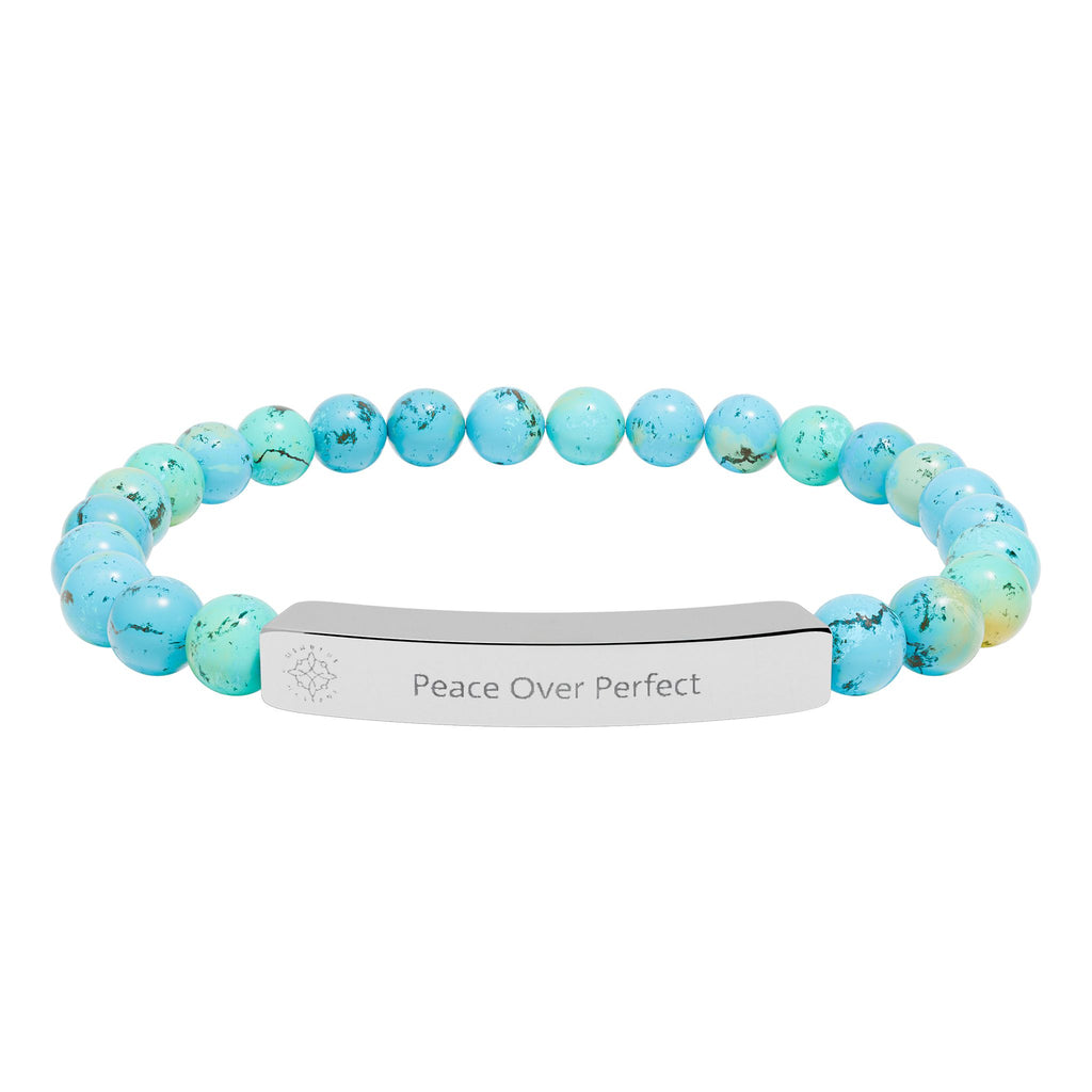 Engraved 'Peace Over Perfect' Natural Stone Beaded Bracelet - Mindfulness Jewelry