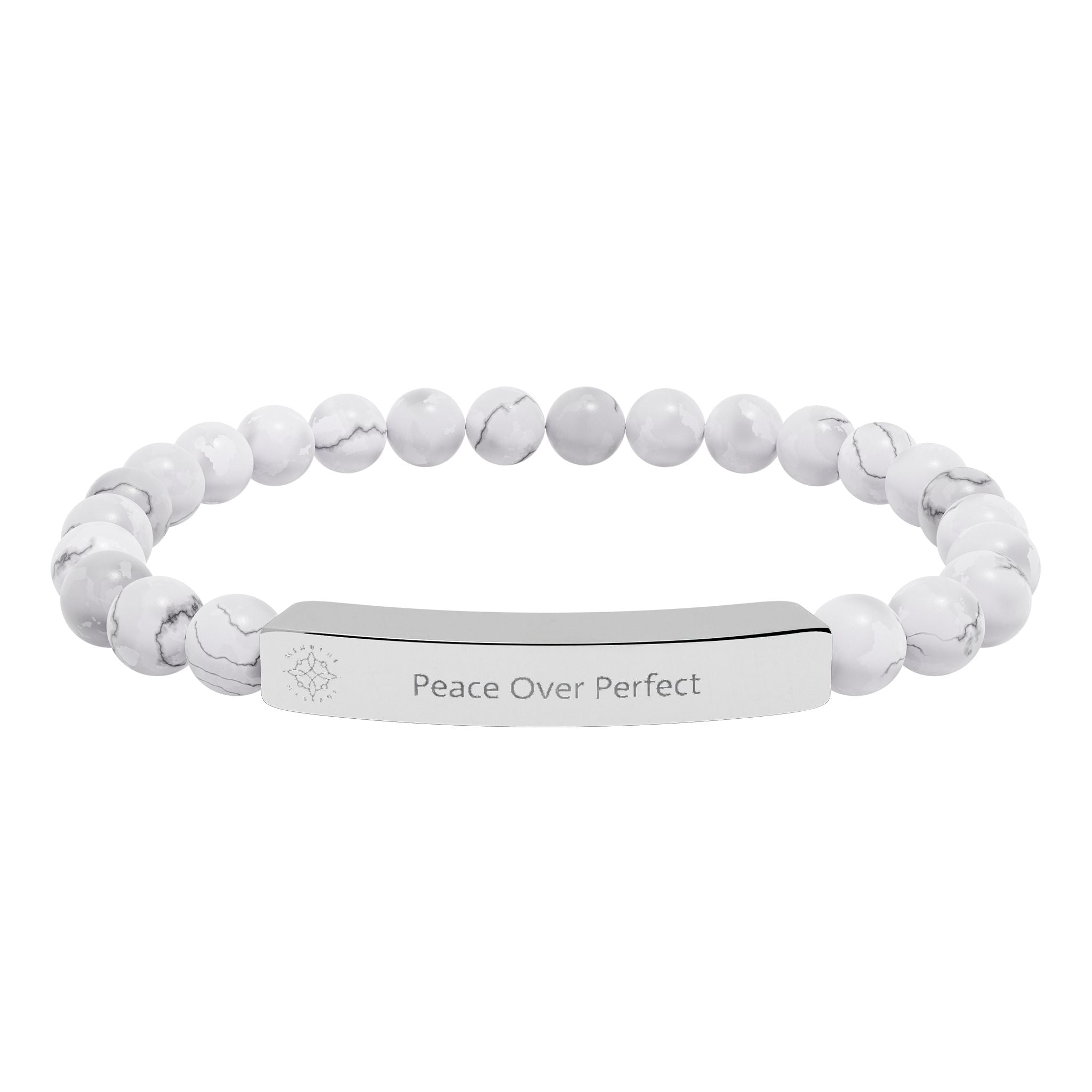 Engraved 'Peace Over Perfect' Natural Stone Beaded Bracelet - Mindfulness Jewelry