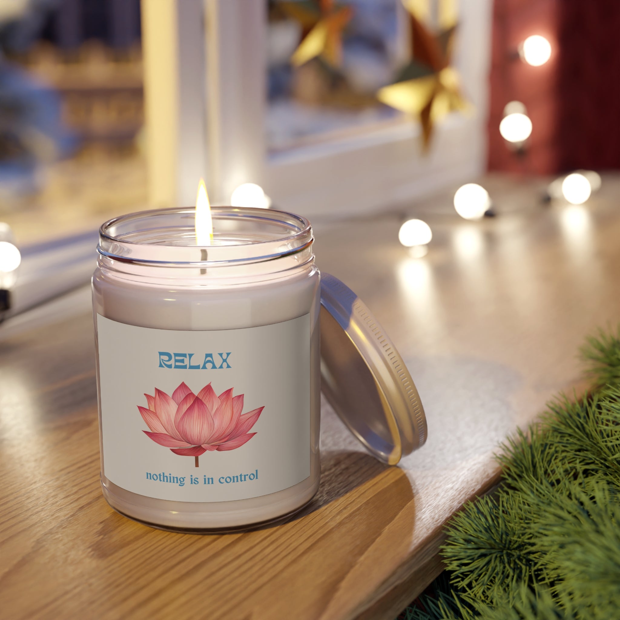 Lotus Flower Soy Candle "Relax, nothing is in control" | 9oz jar · Beige