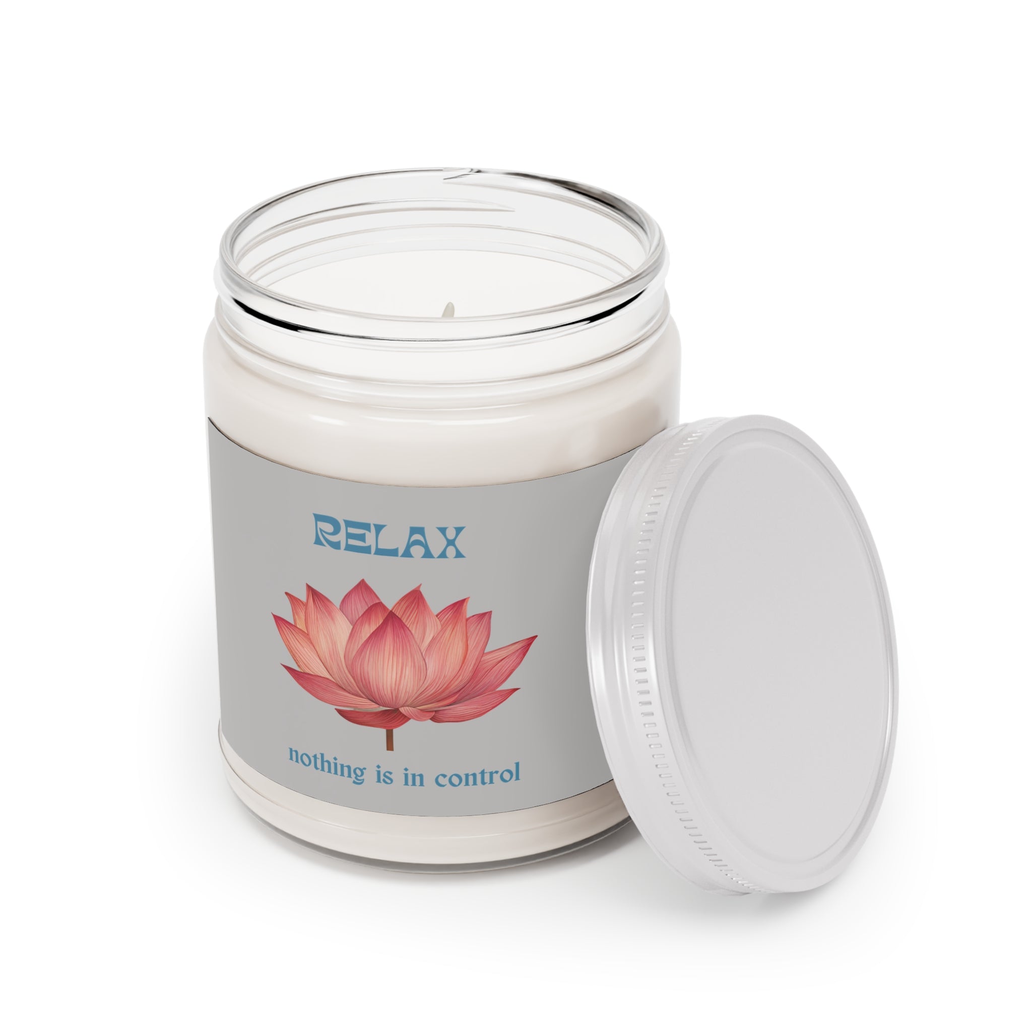 Lotus Flower Soy Candle "Relax, nothing is in control" | 9oz jar · Light Grey