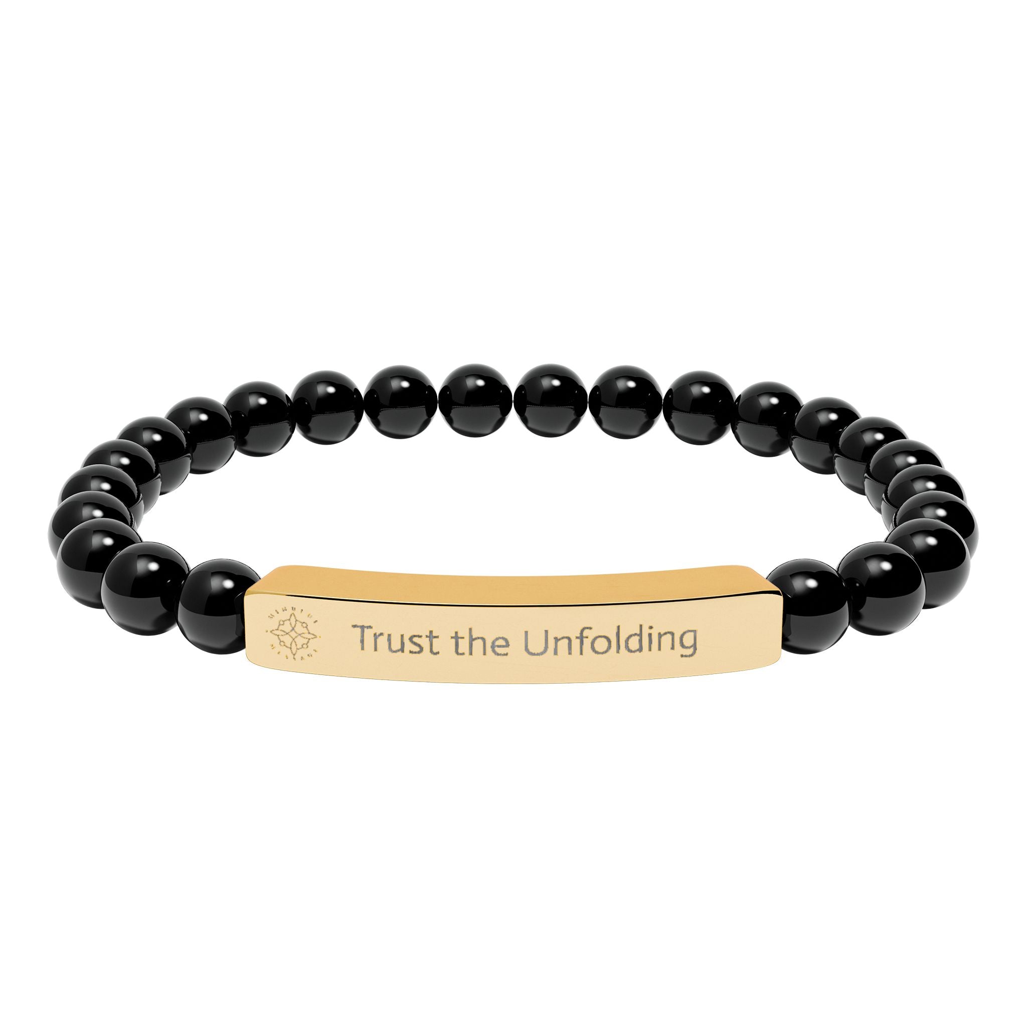 Engraved 'Trust the Unfolding' Natural Stone Beaded Bracelet - Mindfulness Jewelry