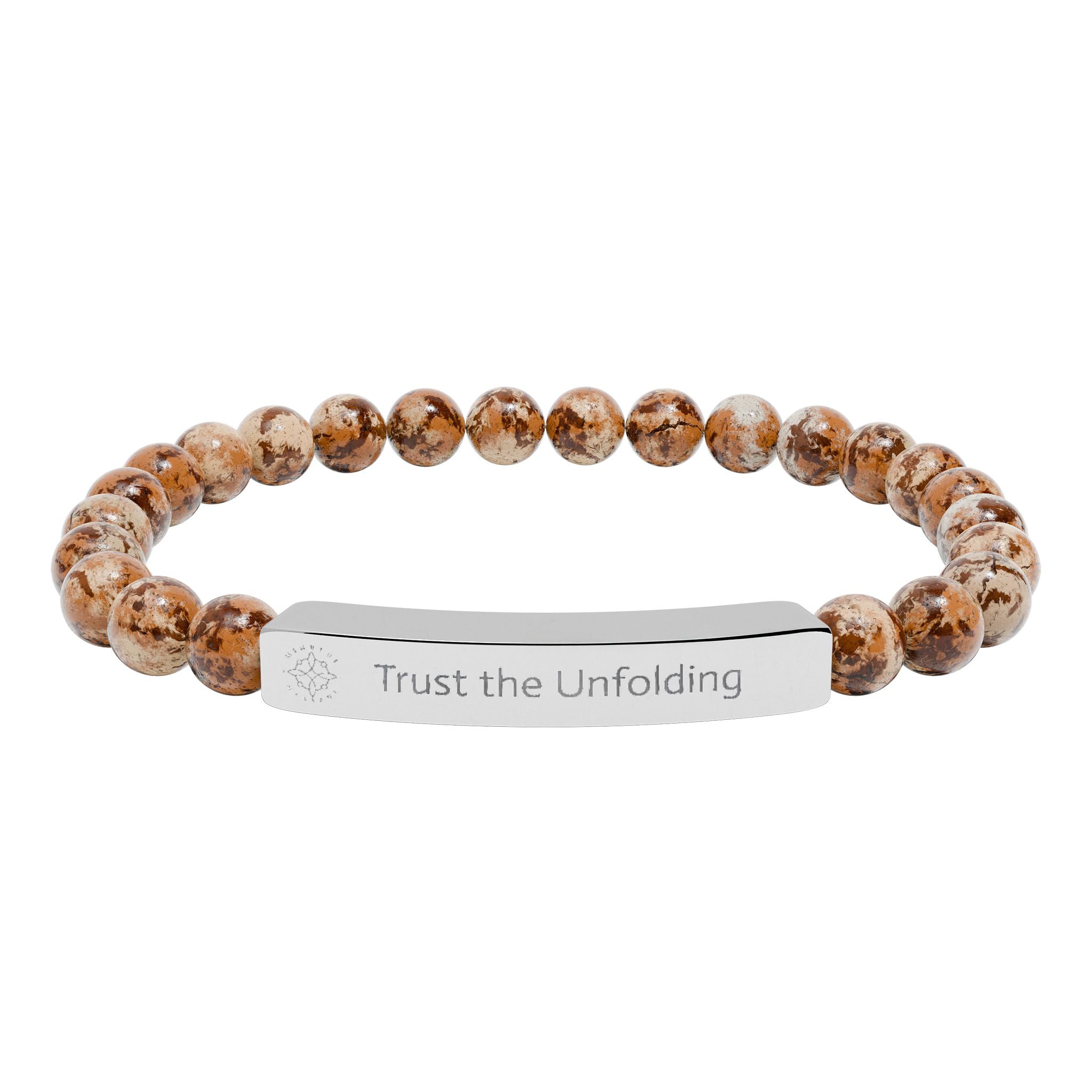 Engraved 'Trust the Unfolding' Natural Stone Beaded Bracelet - Mindfulness Jewelry