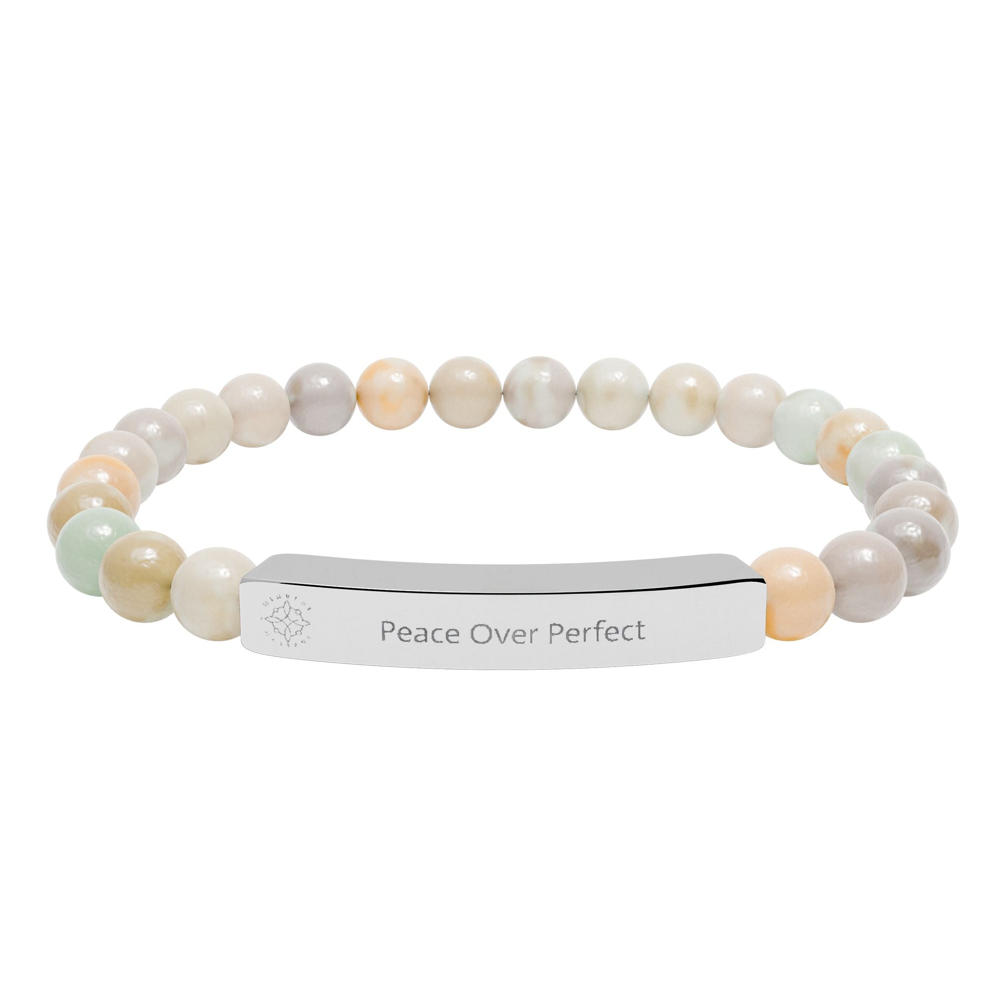Engraved 'Peace Over Perfect' Natural Stone Beaded Bracelet - Mindfulness Jewelry