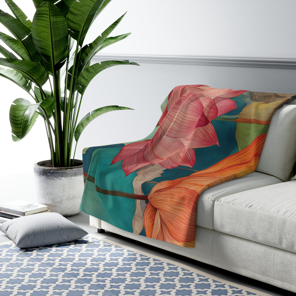 Lotus Flower Sherpa Fleece Blanket, Cozy Gift for Home, Floral Design Throw, Warm Blanket for Couch, Lightweight Blanket Design