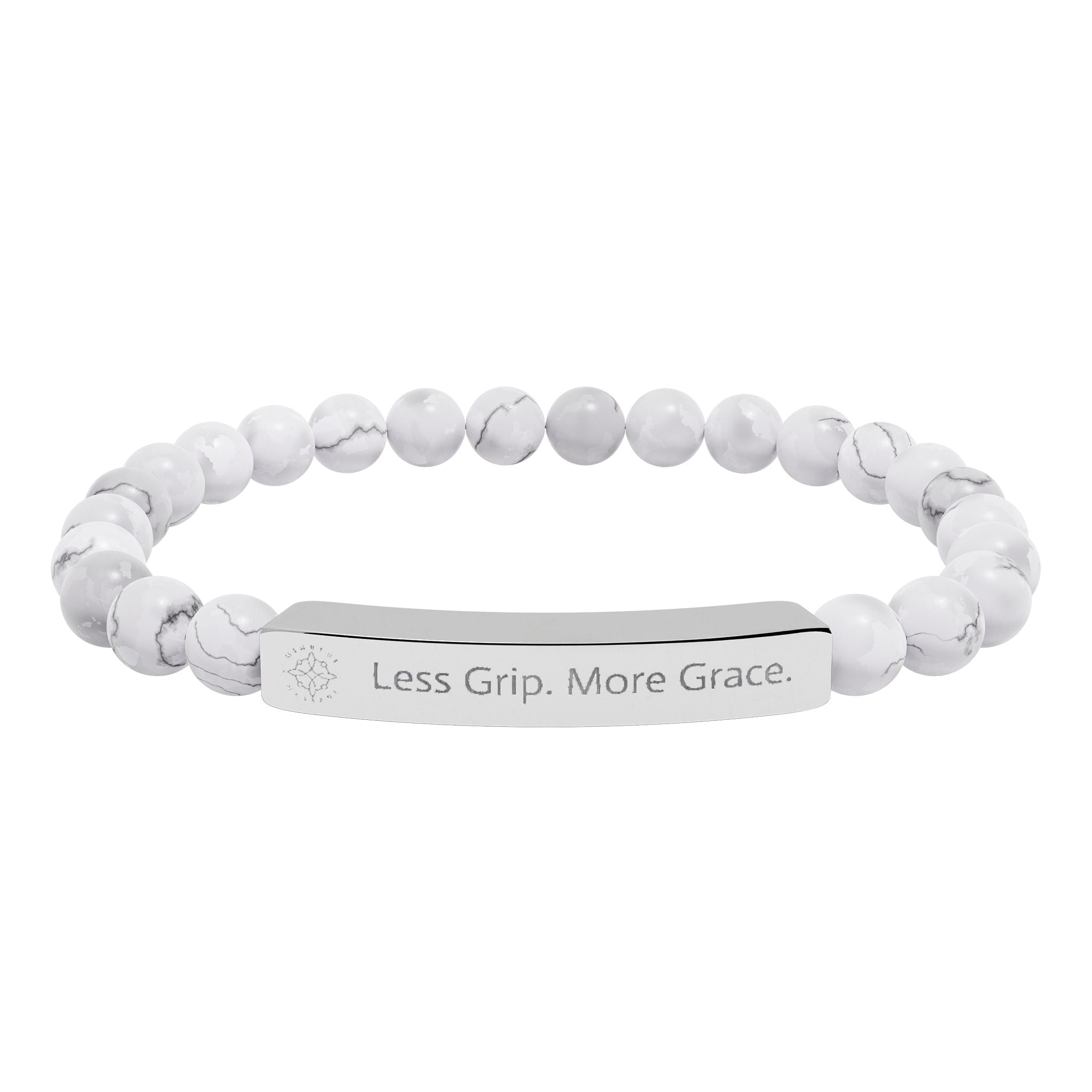 Engraved 'Less Grip. More Grace.' Natural Stone Beaded Bracelet - Mindfulness Jewelry