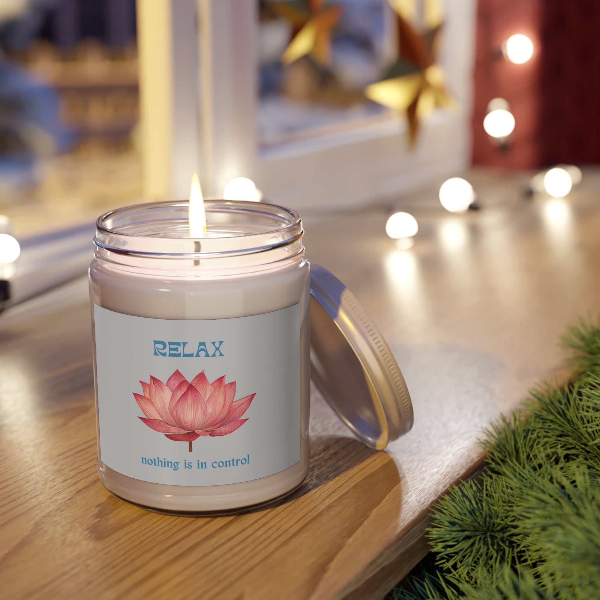 Lotus Flower Soy Candle "Relax, nothing is in control" | 9oz jar · Light Grey