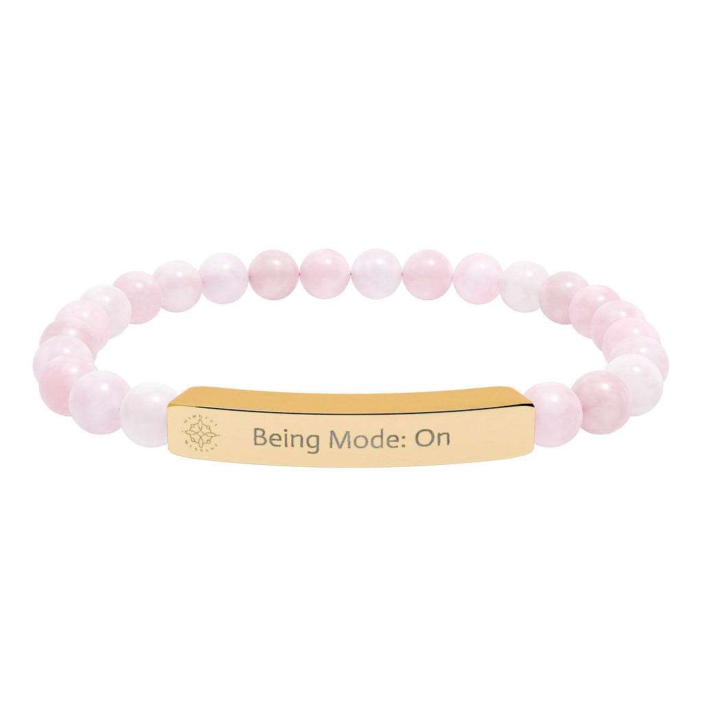 Engraved Natural Stone Bead Bracelet — Mindful Reminder "Being Mode: On" Stretch Bracelet