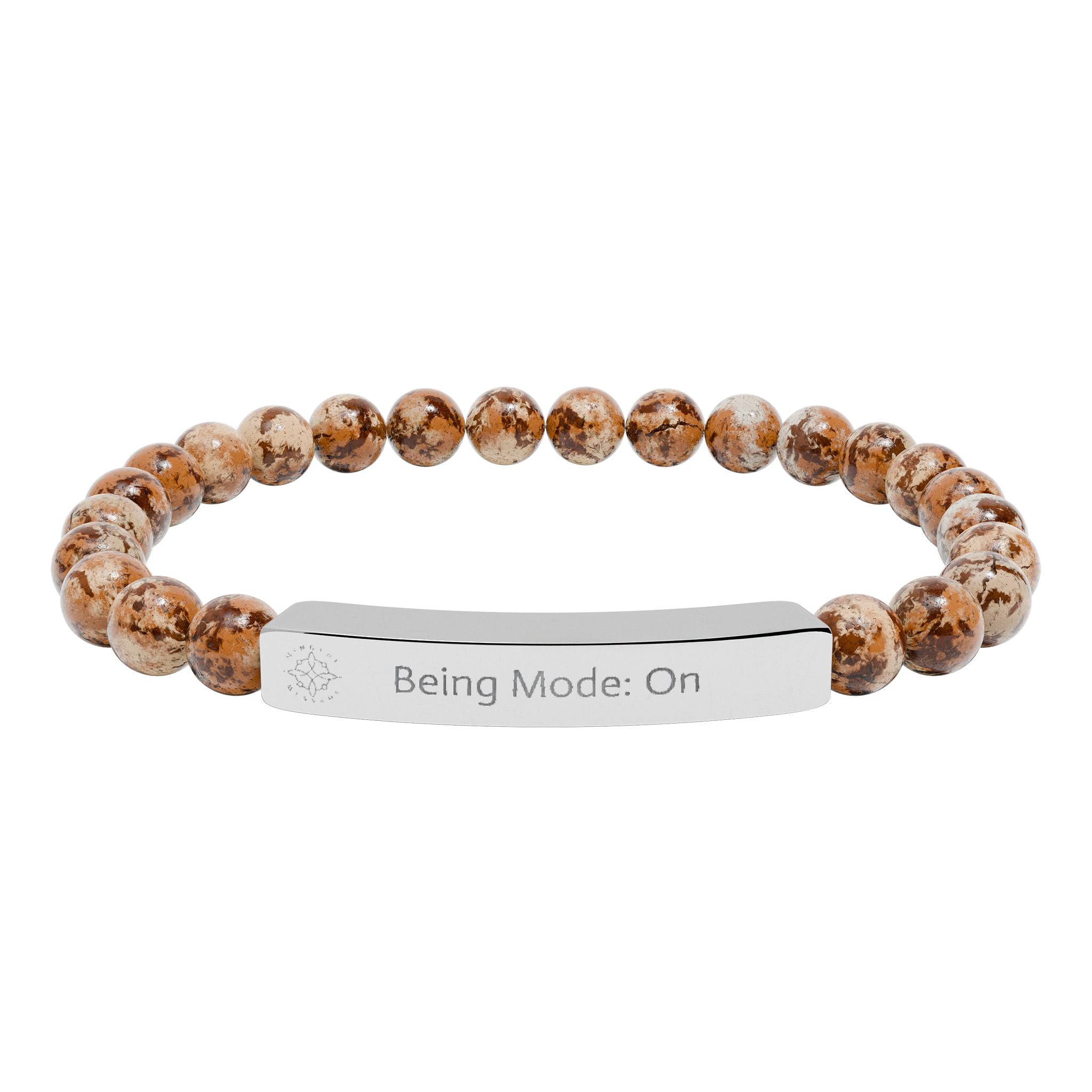 Engraved Natural Stone Bead Bracelet — Mindful Reminder "Being Mode: On" Stretch Bracelet