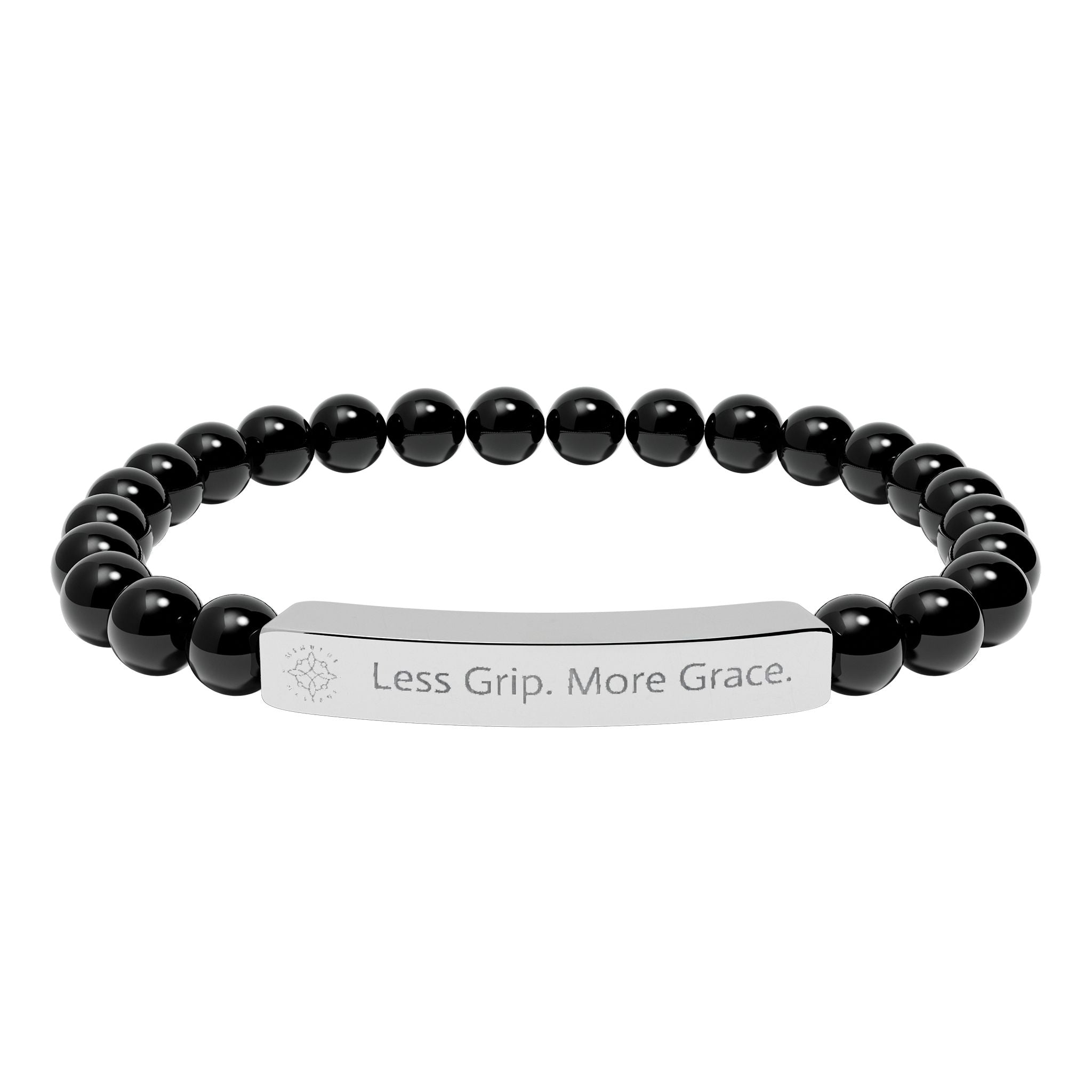 Engraved 'Less Grip. More Grace.' Natural Stone Beaded Bracelet - Mindfulness Jewelry