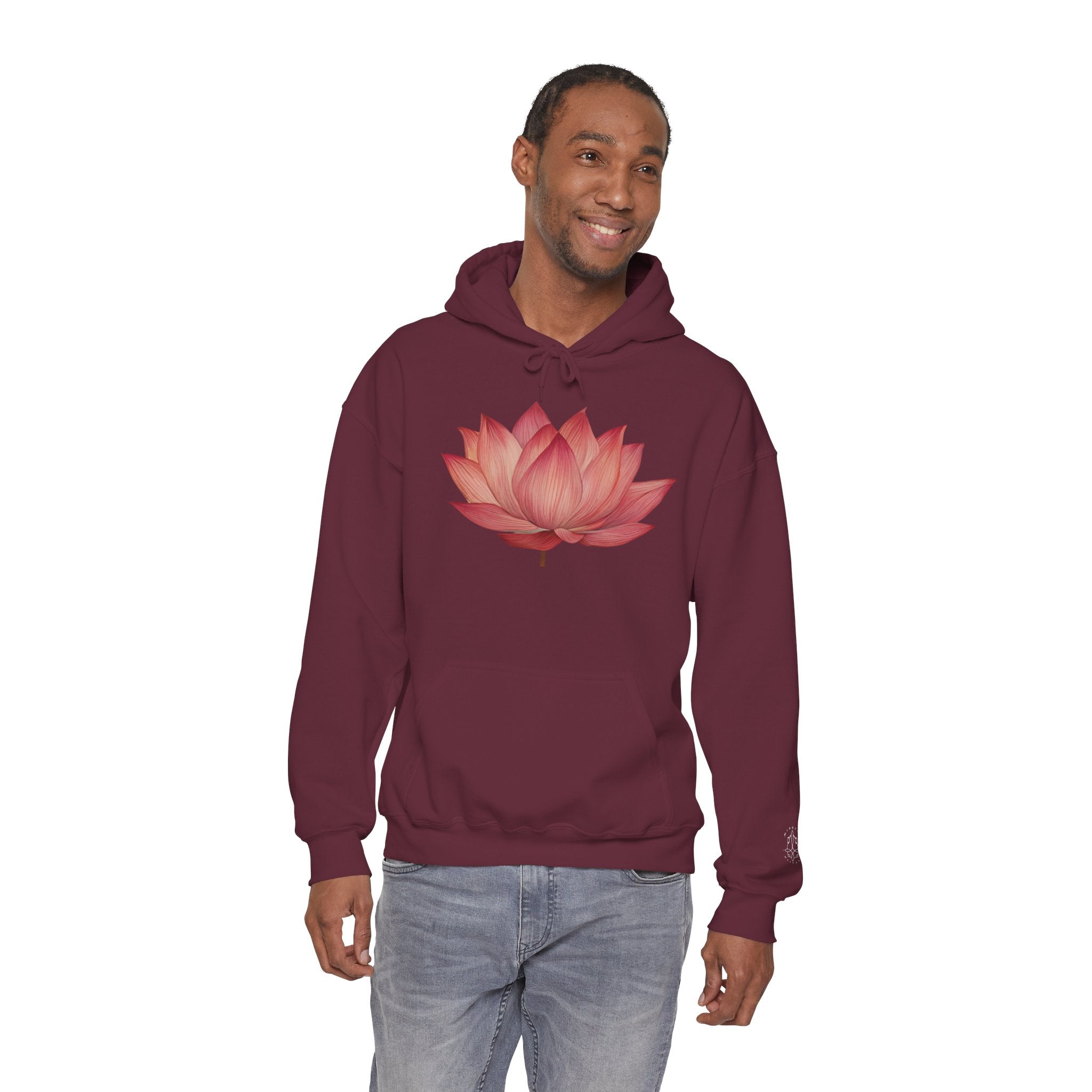 Pink Lotus Flower Cotton Hoodie | Floral Meditation Yoga Sweatshirt
