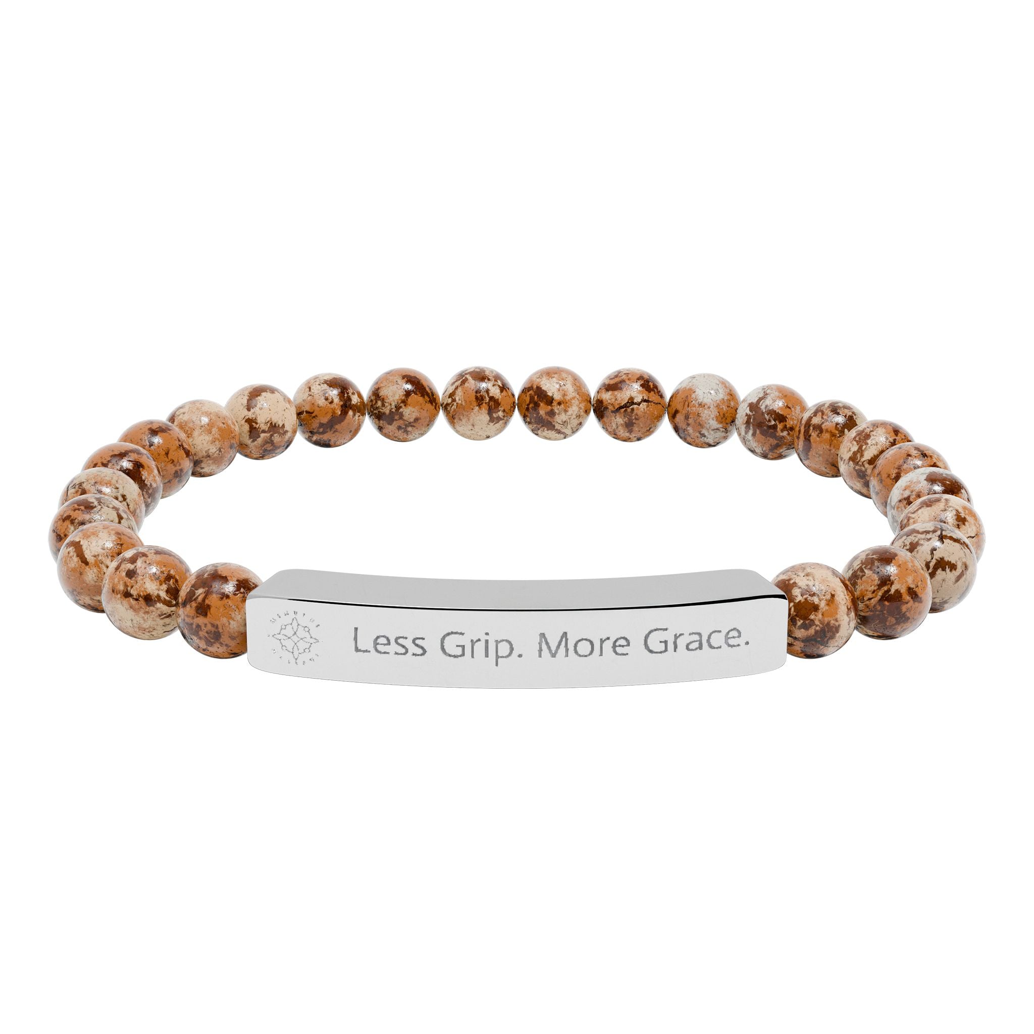 Engraved 'Less Grip. More Grace.' Natural Stone Beaded Bracelet - Mindfulness Jewelry