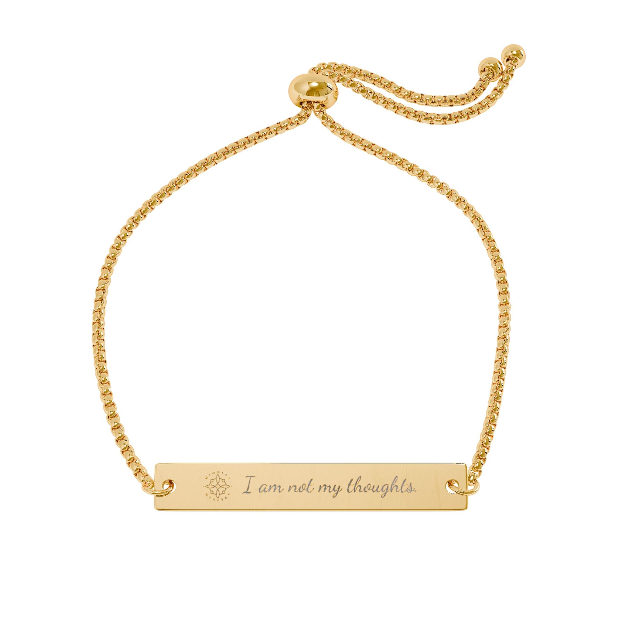 Engraved Mindful Message Bar Bracelet | Adjustable Gold Plate | I am not my thoughts