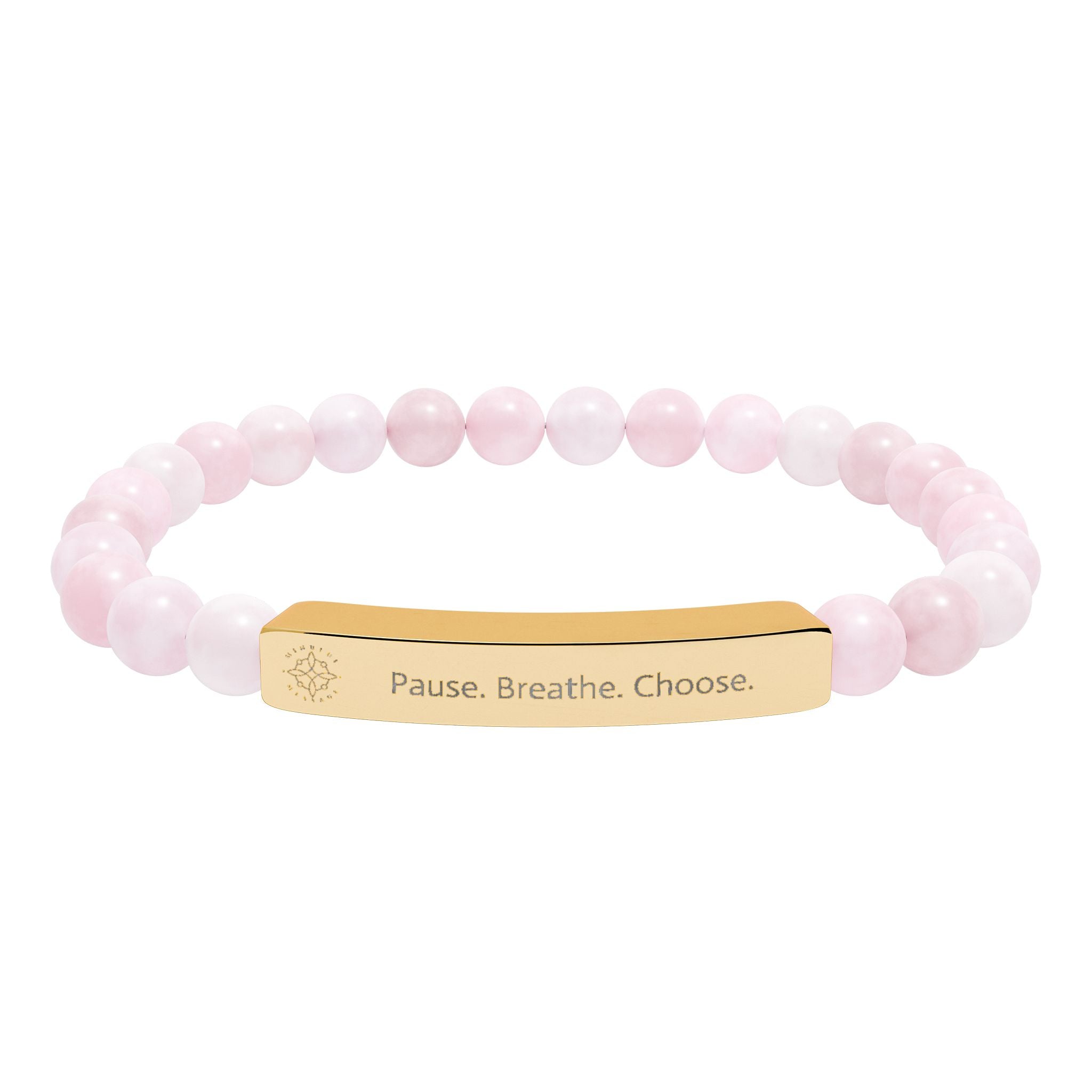 Engraved 'Pause. Breathe. Choose.' Natural Stone Beaded Bracelet - Mindfulness Jewelry