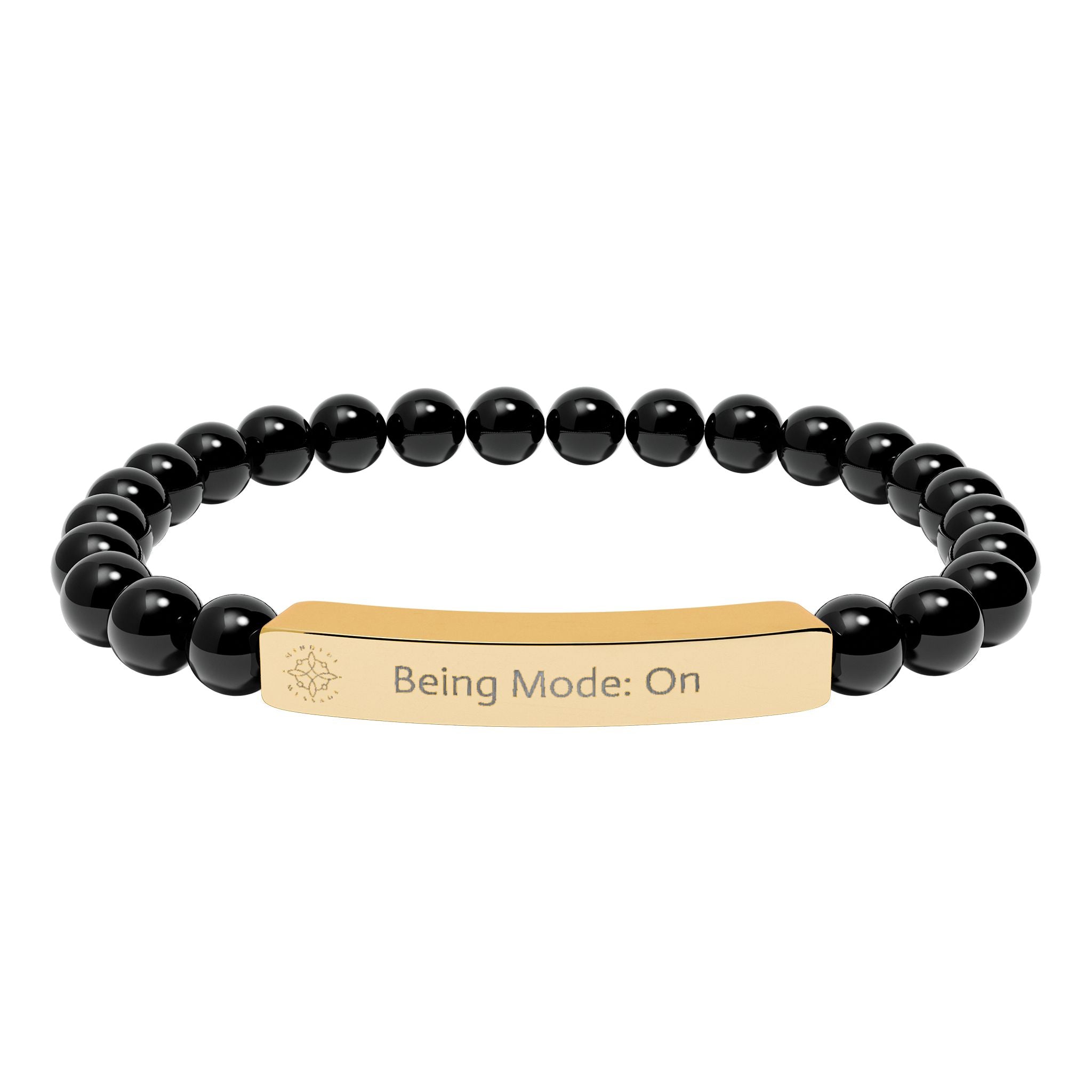 Engraved 'Being Mode: On' Natural Stone Beaded Bracelet - Mindfulness Jewelry