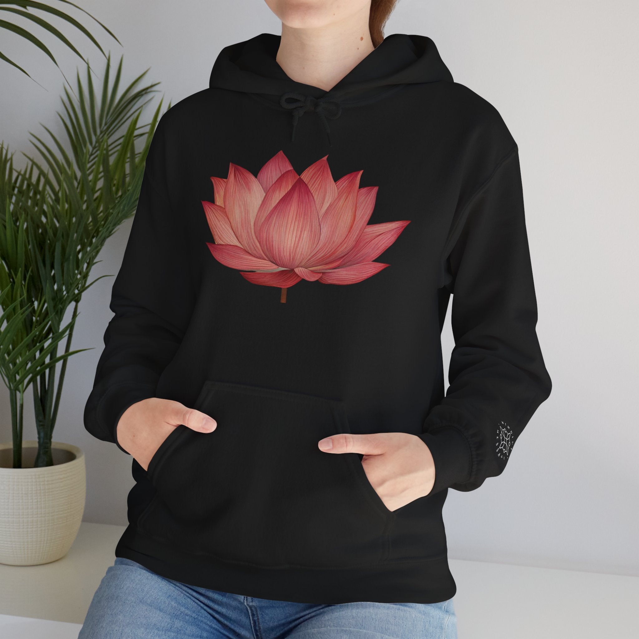 Pink Lotus Flower Cotton Hoodie | Floral Meditation Yoga Sweatshirt