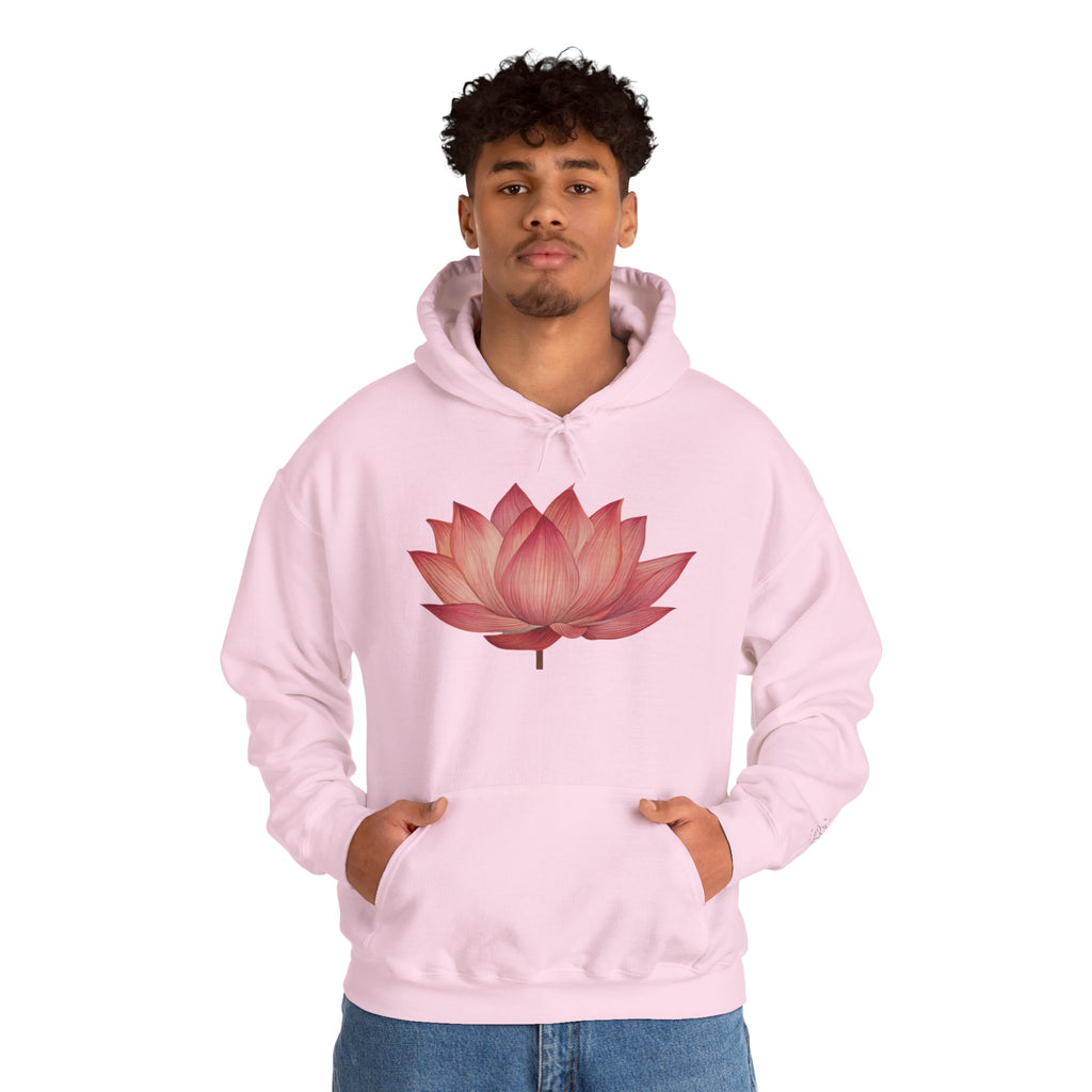 Pink Lotus Flower Cotton Hoodie | Floral Meditation Yoga Sweatshirt