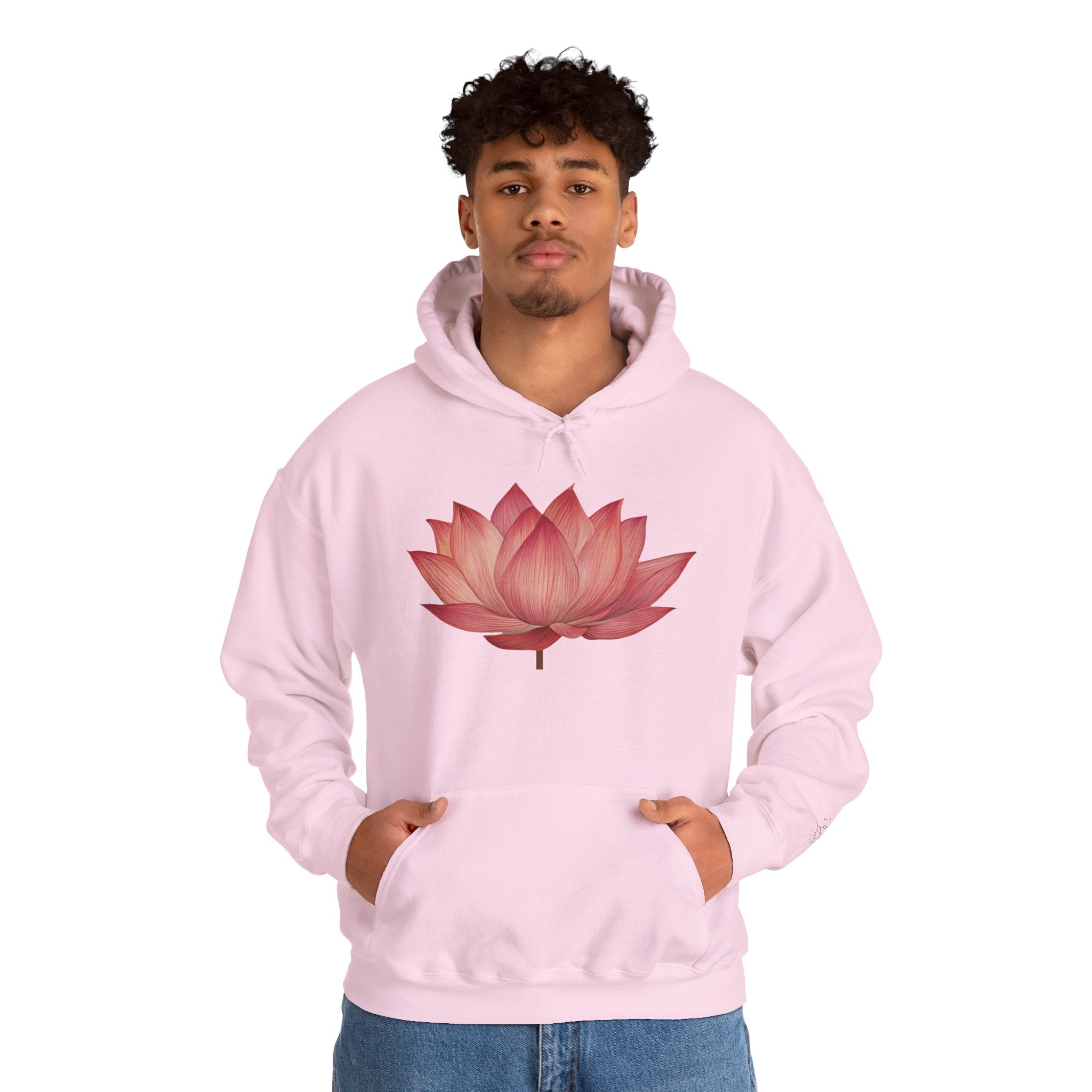 Pink Lotus Flower Cotton Hoodie | Floral Meditation Yoga Sweatshirt