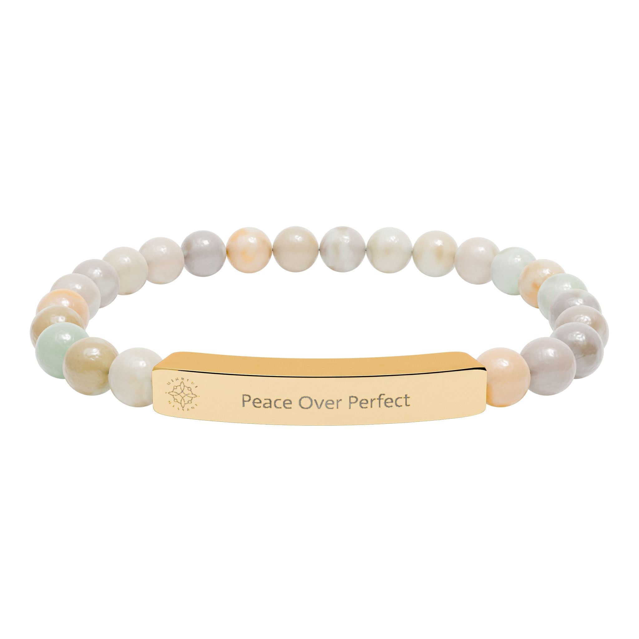 Engraved 'Peace Over Perfect' Natural Stone Beaded Bracelet - Mindfulness Jewelry