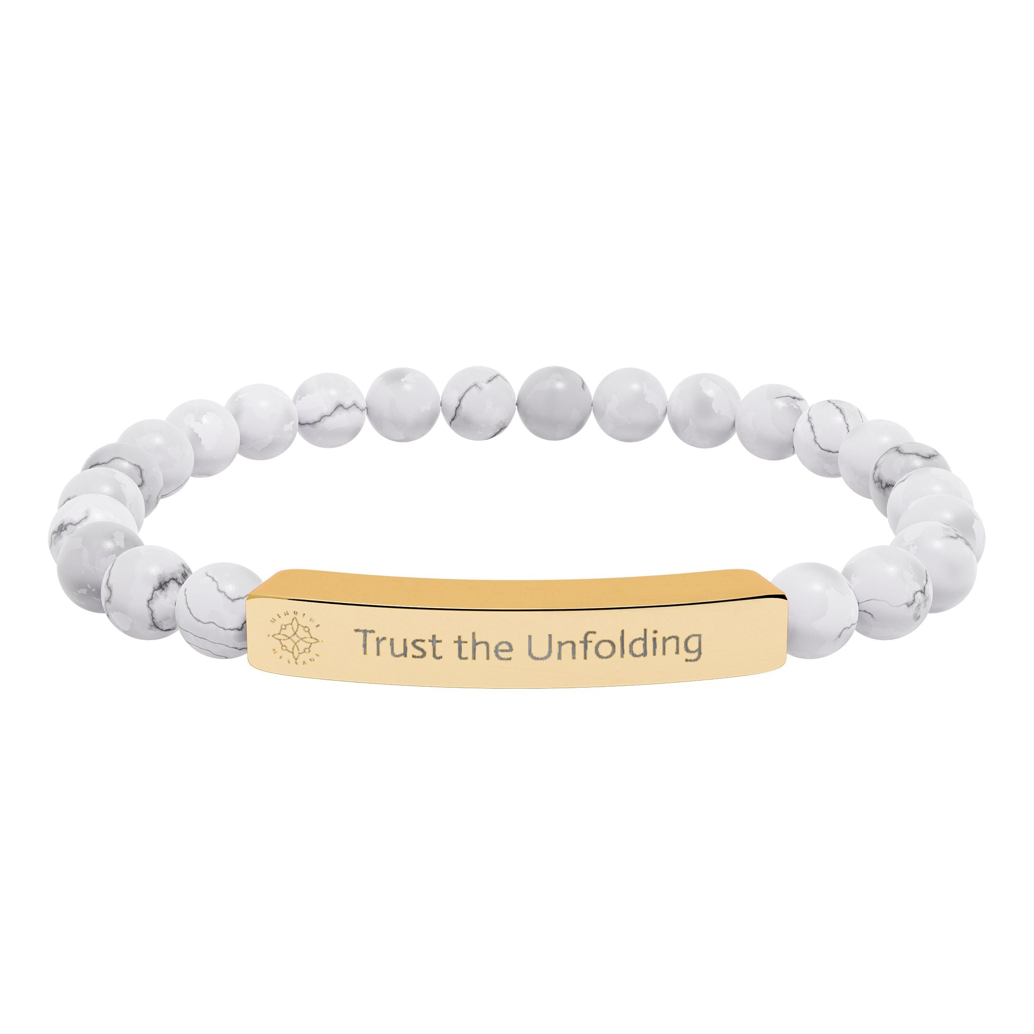 Engraved 'Trust the Unfolding' Natural Stone Beaded Bracelet - Mindfulness Jewelry