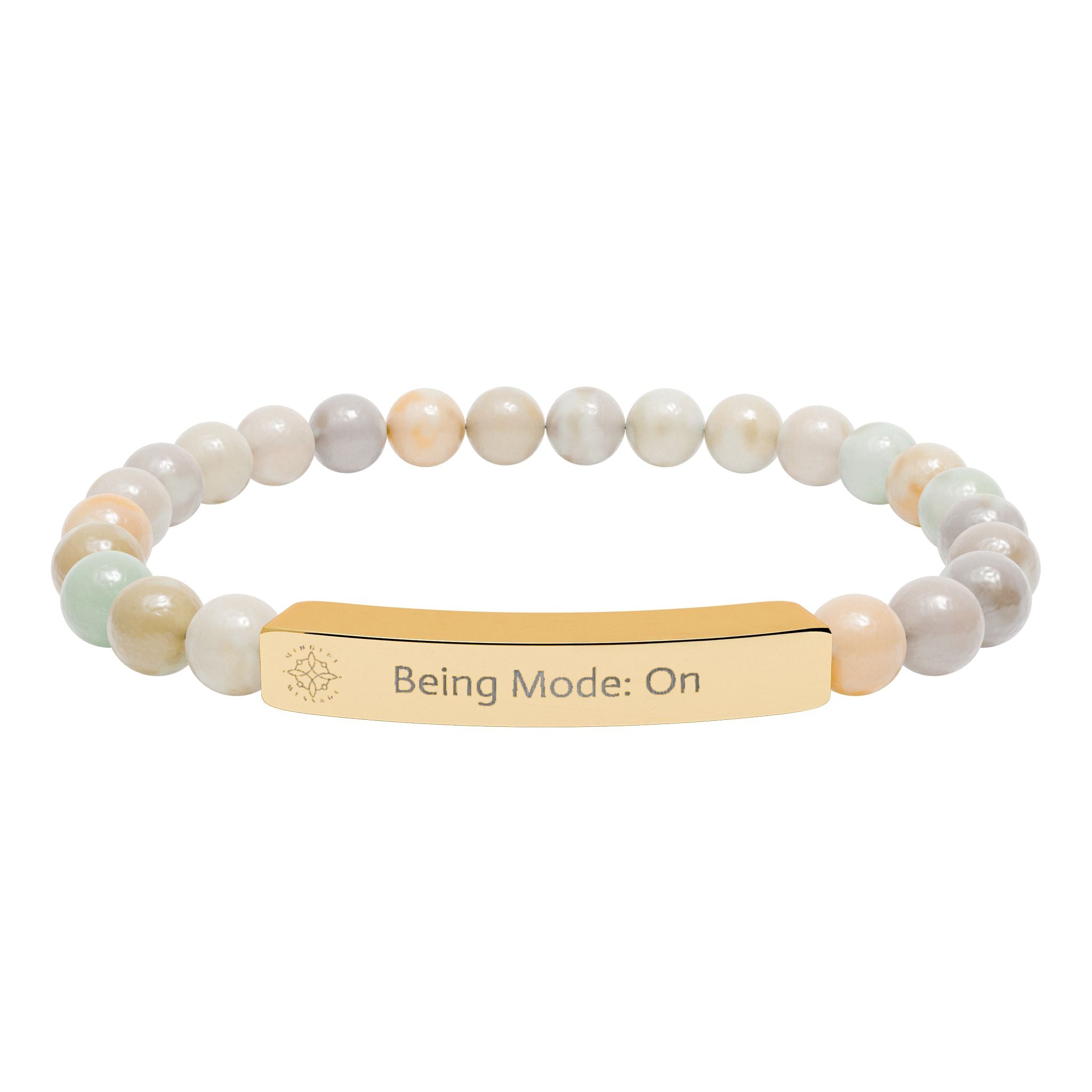 Engraved 'Being Mode: On' Natural Stone Beaded Bracelet - Mindfulness Jewelry