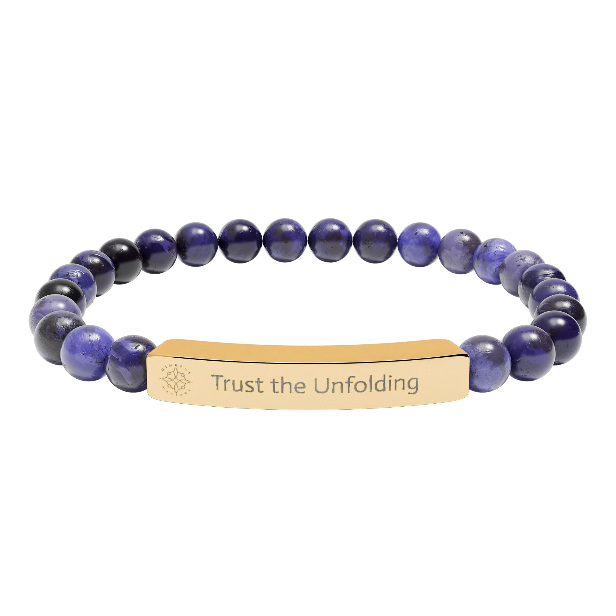 Engraved 'Trust the Unfolding' Natural Stone Beaded Bracelet - Mindfulness Jewelry