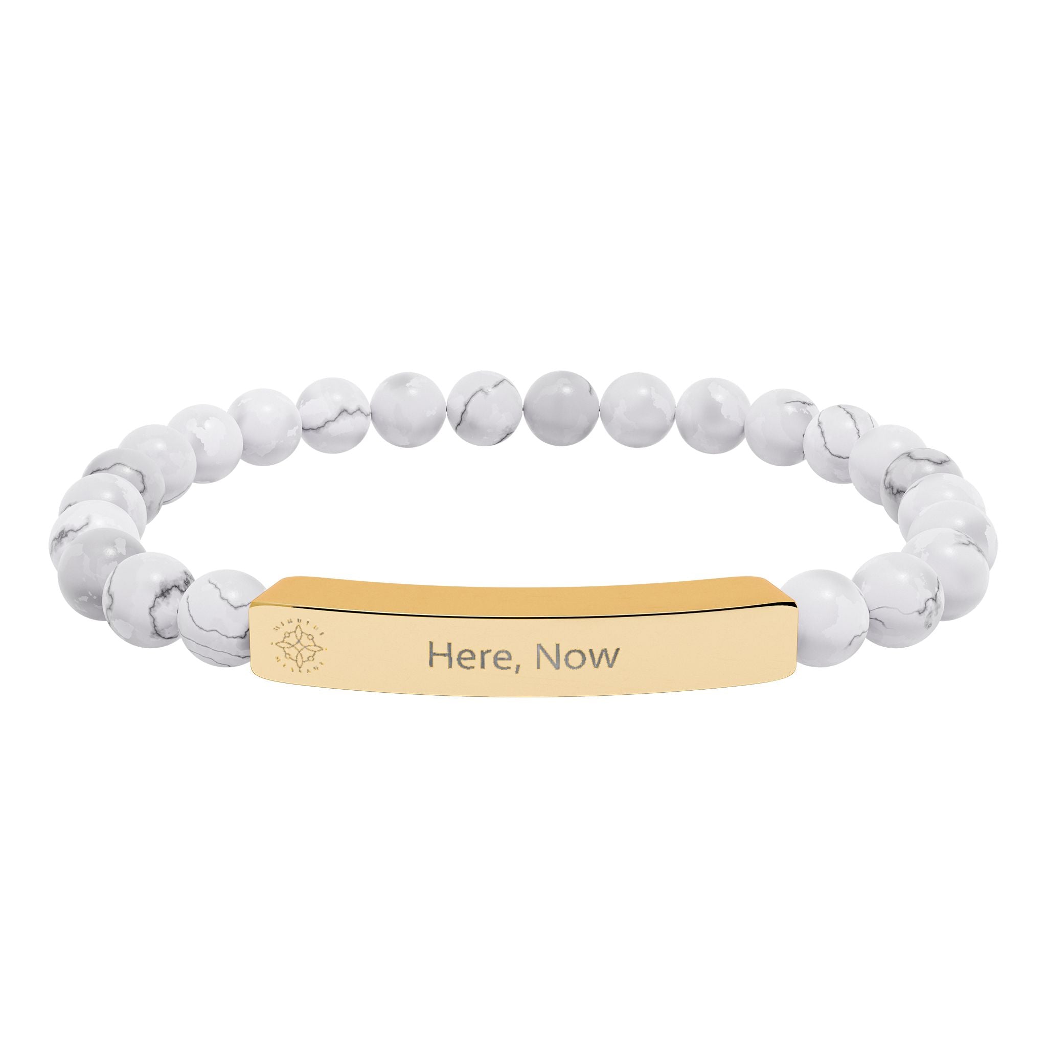 Engraved 'Here, Now' Natural Stone Beaded Bracelet - Mindfulness Jewelry
