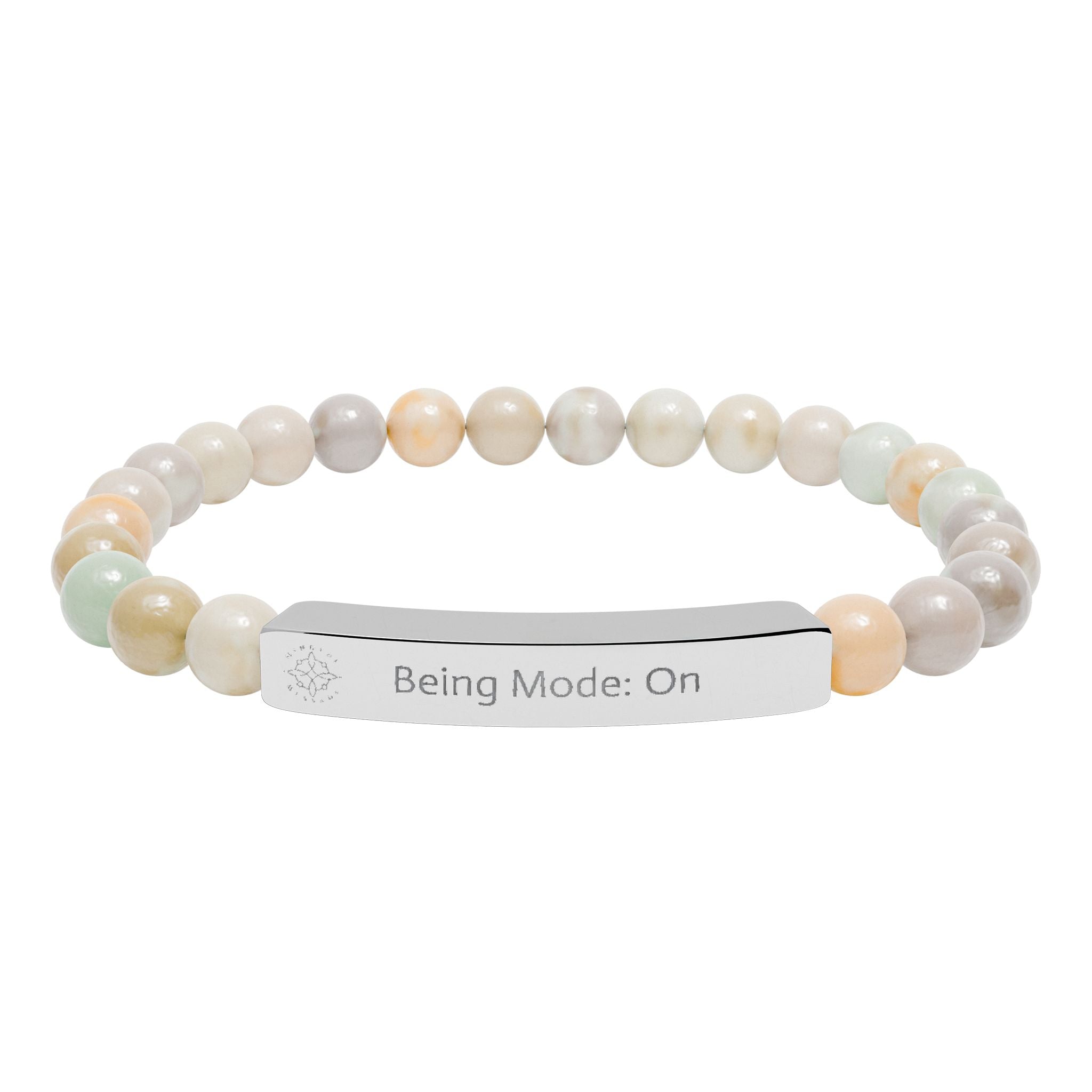 Engraved Natural Stone Bead Bracelet — Mindful Reminder "Being Mode: On" Stretch Bracelet