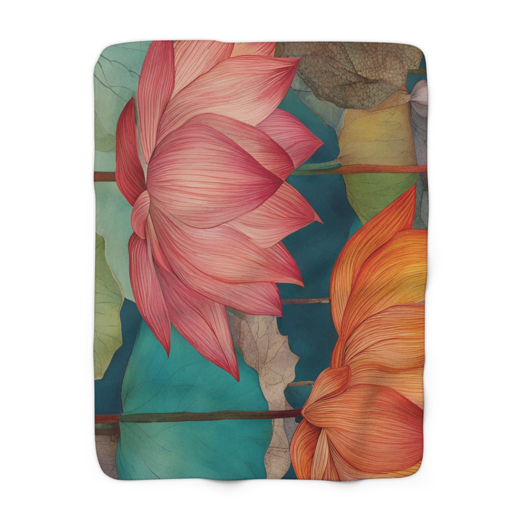 Lotus Flower Sherpa Fleece Blanket, Cozy Gift for Home, Floral Design Throw, Warm Blanket for Couch, Lightweight Blanket Design